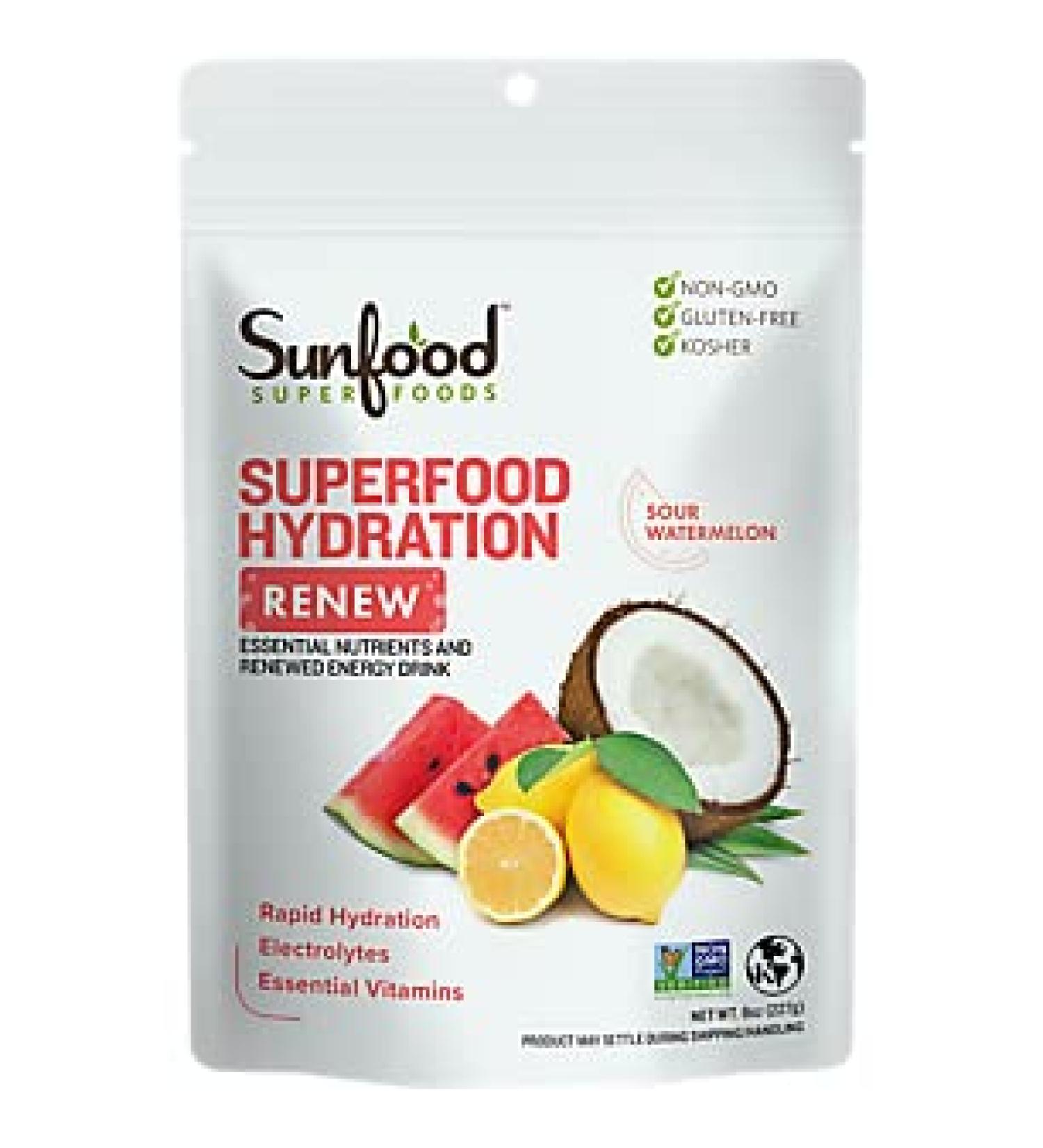 Organic Superfood Hydration & Renew Powder with Electrolytes - Sour Watermelon (8 Oz. / 22 Servings)