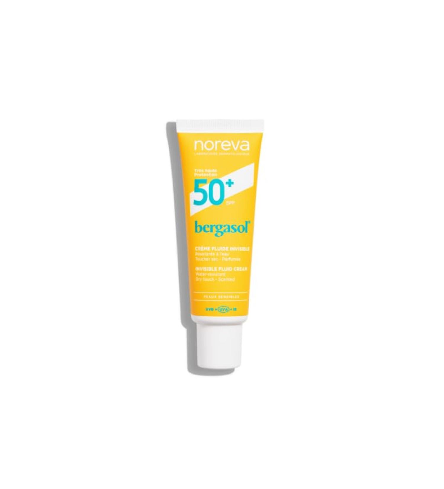 Noreva - Bergasol - Cr me Fluide Invisible SPF50+ - Cr me Solaire Haute Protection UVA UVB Infrarouges Lumi re Bleue - Hydrate Lisse Prot ge - D s 12 Ans - Fabrication Fran aise - 50ml