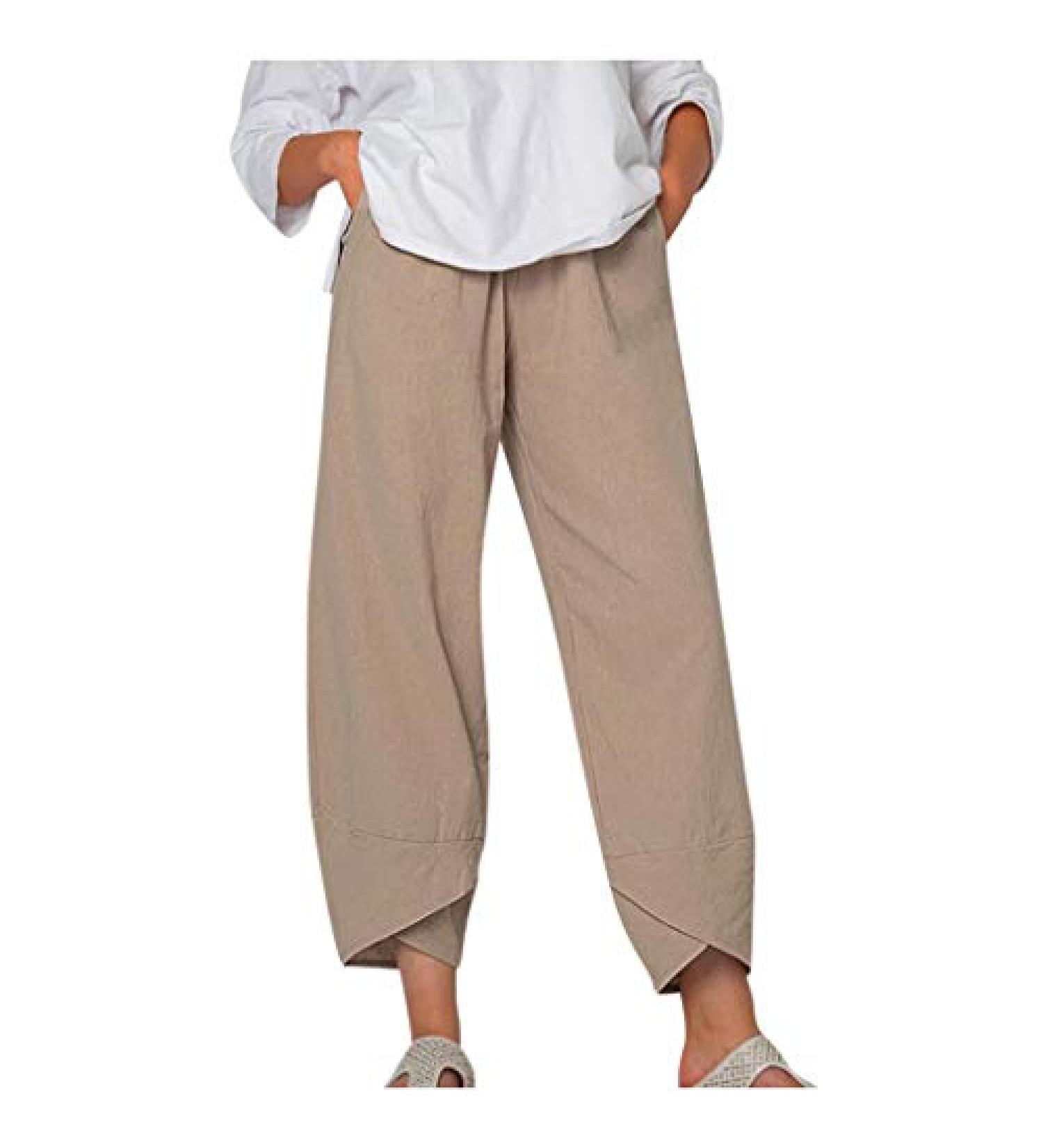 Womens Cotton Linen Jogger Pants with Elastic Waist and Pockets - Comfy and Casual - Buy Online on GoSupps.com