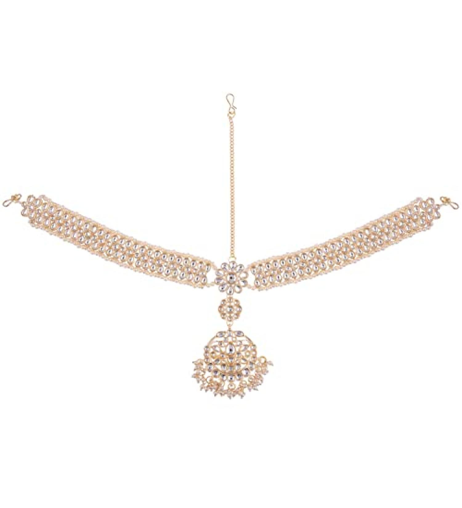 Efulgenz Indian Bridal Maang Tikka with Head Chain - Green Crystal Rhinestone Headpiece for Wedding - Buy Online on GoSupps.com