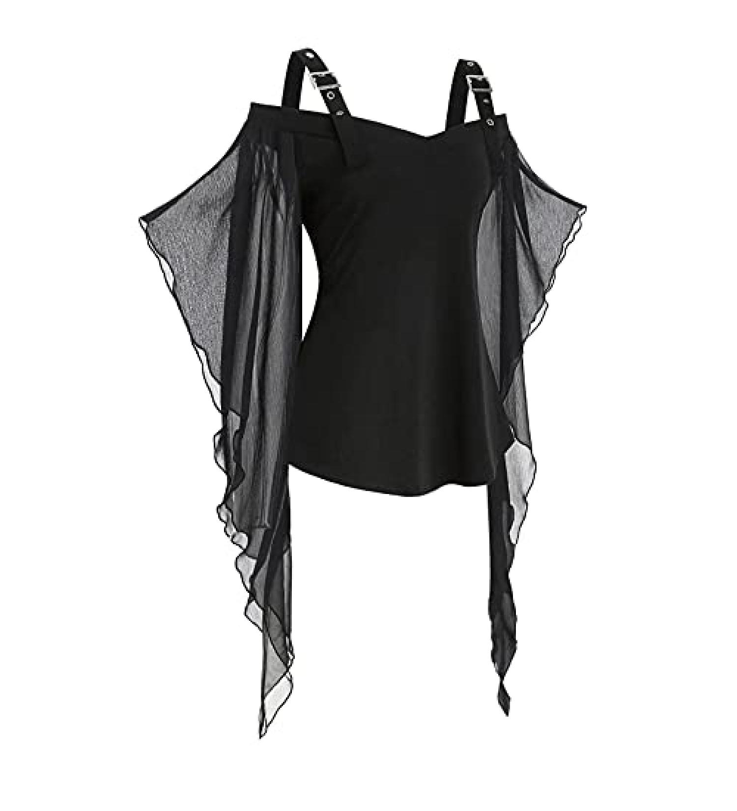 Women's Gothic Witch Halloween Cold Shoulder Blouse, Vintage Steampunk Renaissance Shirt - Black Large - Buy Online on GoSupps.com