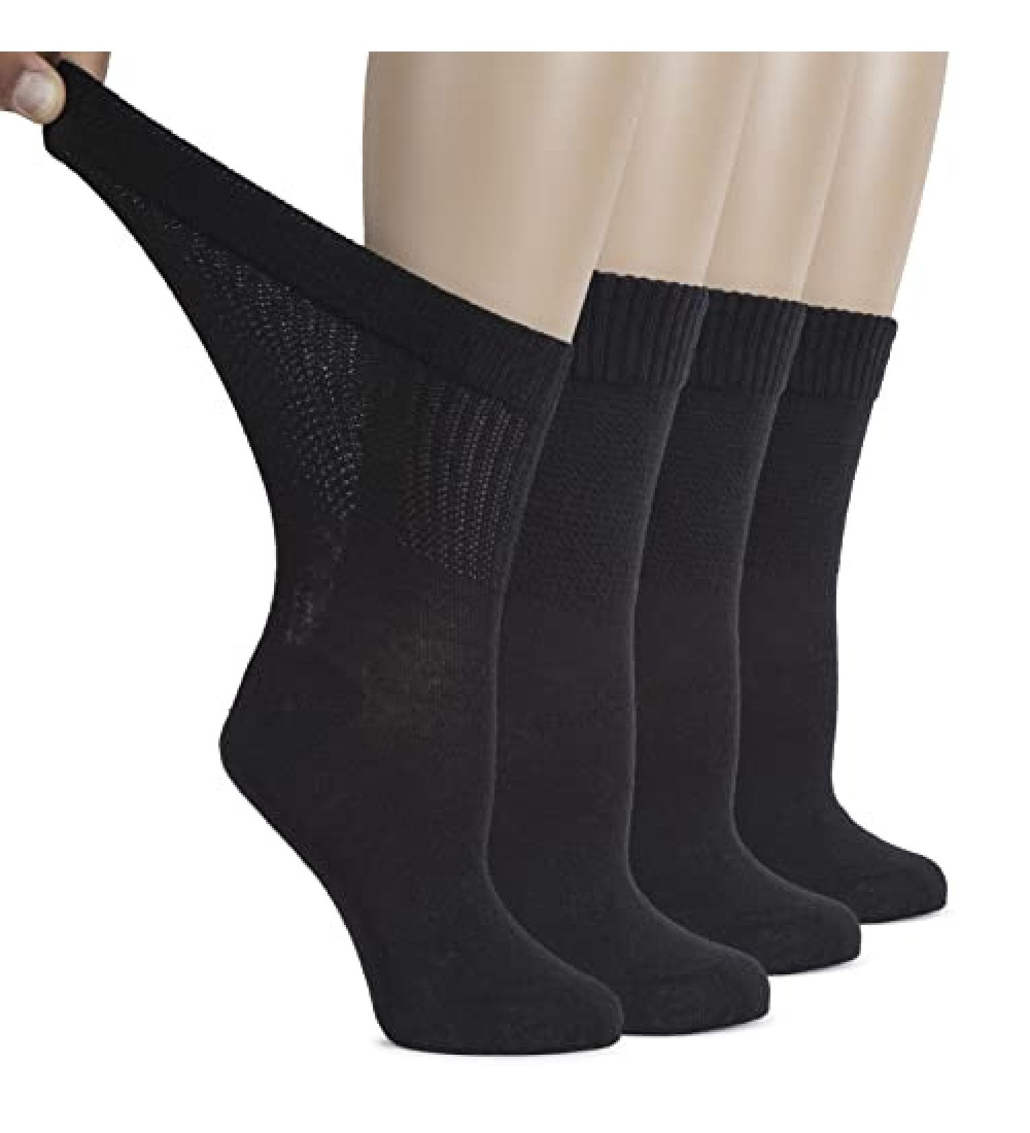 Hugh Ugoli Women's Cotton Diabetic Crew Socks - Wide, Thin, Seamless Toe, Non-Binding Top - 4 Pairs, Size 6-9 Black - Buy Online on GoSupps.com