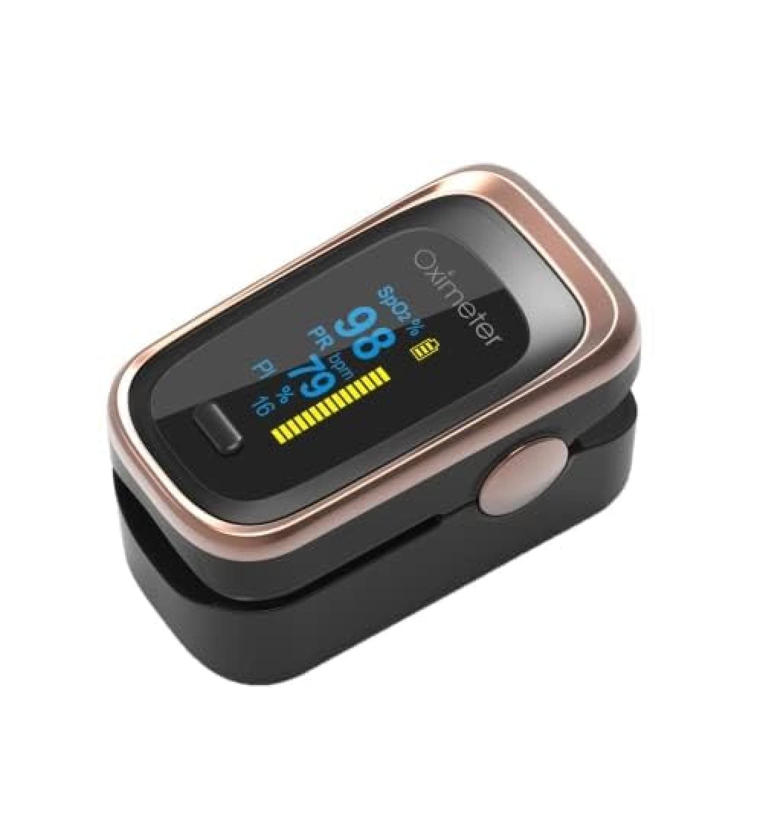 Finger Pulse Oximeter - Blood Oxygen Saturation Monitor for Athletes & Aviation | Respiratory Rate & Sleep Tracking - Rose Gold & White - Buy Online on GoSupps.com