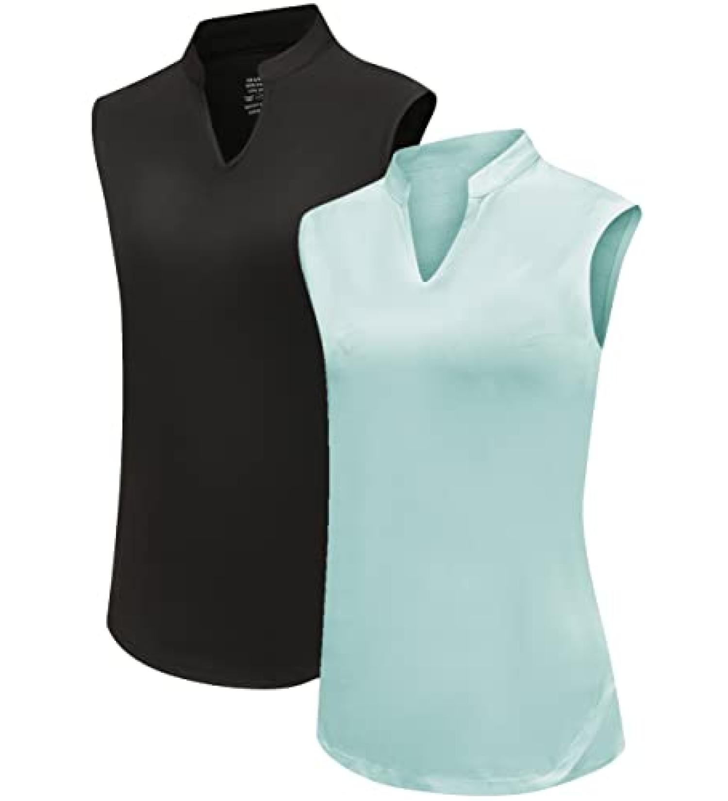 TrendiMax Women's Sleeveless V-Neck Golf Polo Shirt 2 Pack - Black & Green - Medium - Buy Online on GoSupps.com