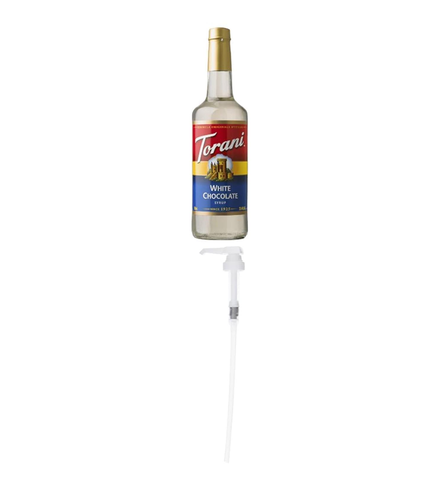 Torani White Chocolate (Chocolate Bianco) Flavour Syrup 750 Milliliter and Torani Flavored Flavour Syrup Pump for 750ml