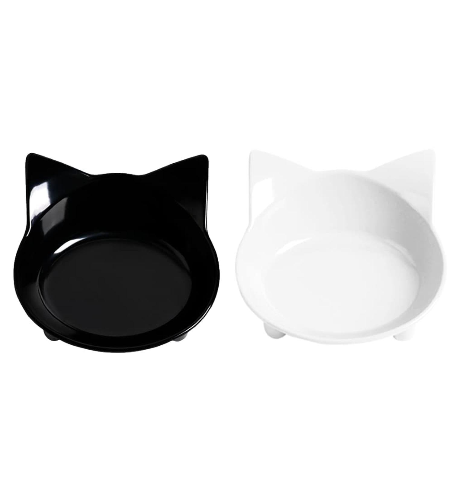 Non Slip Cat Food Bowl - Stress Relief for Whisker Fatigue - Wide Shallow Design - Safe Food-grade Material - Black+White - Buy Online on GoSupps.com