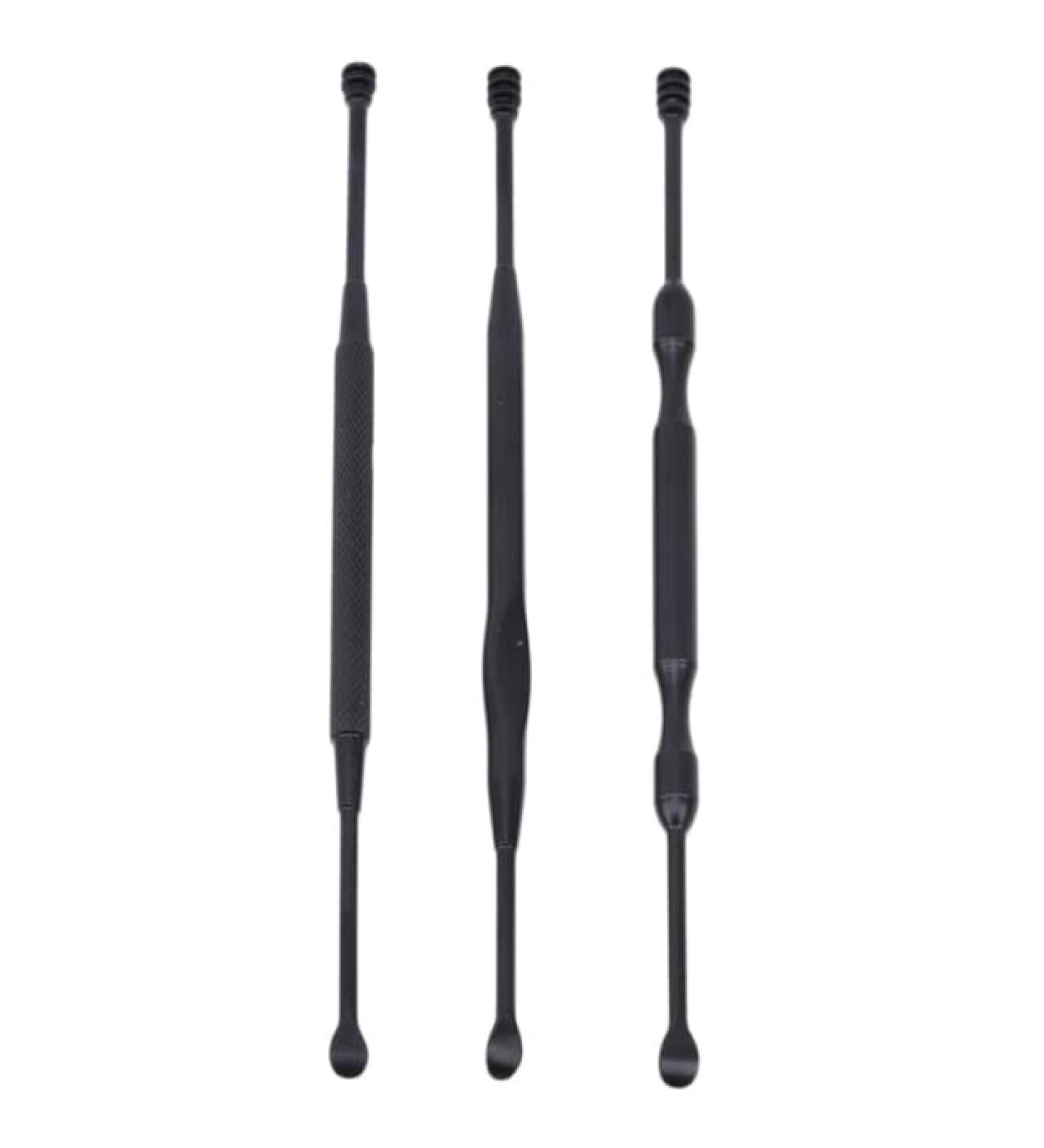 3Pcs/Set Double-ended Stainless Steel Spiral Ear Pick Spoon Kit - Black - Buy Online on GoSupps.com