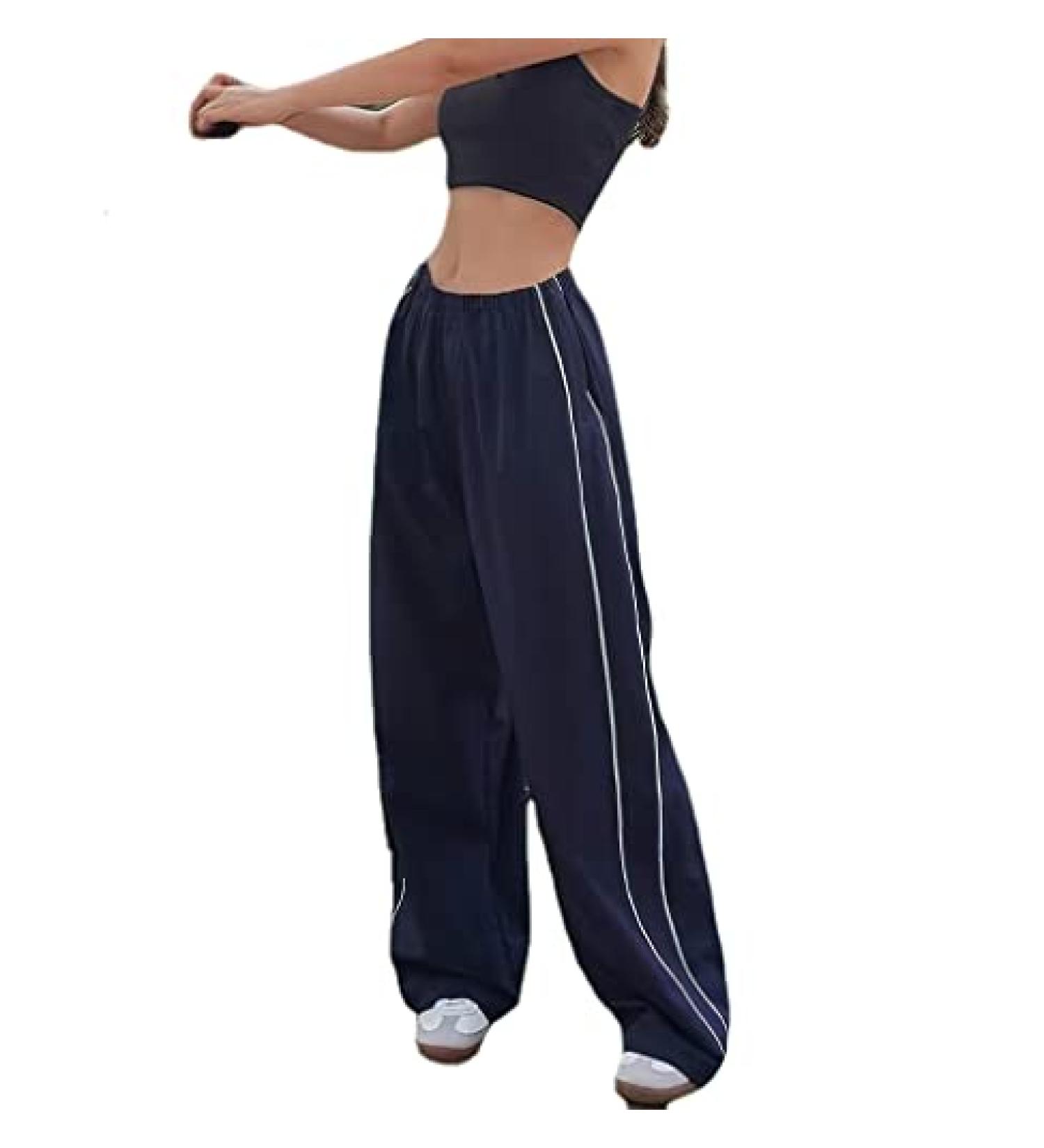 MANGMAO Y2K Women's Track Pants in Navy - Small | Women's Baggy Parachute Pants | Y2K Clothing - Buy Online on GoSupps.com