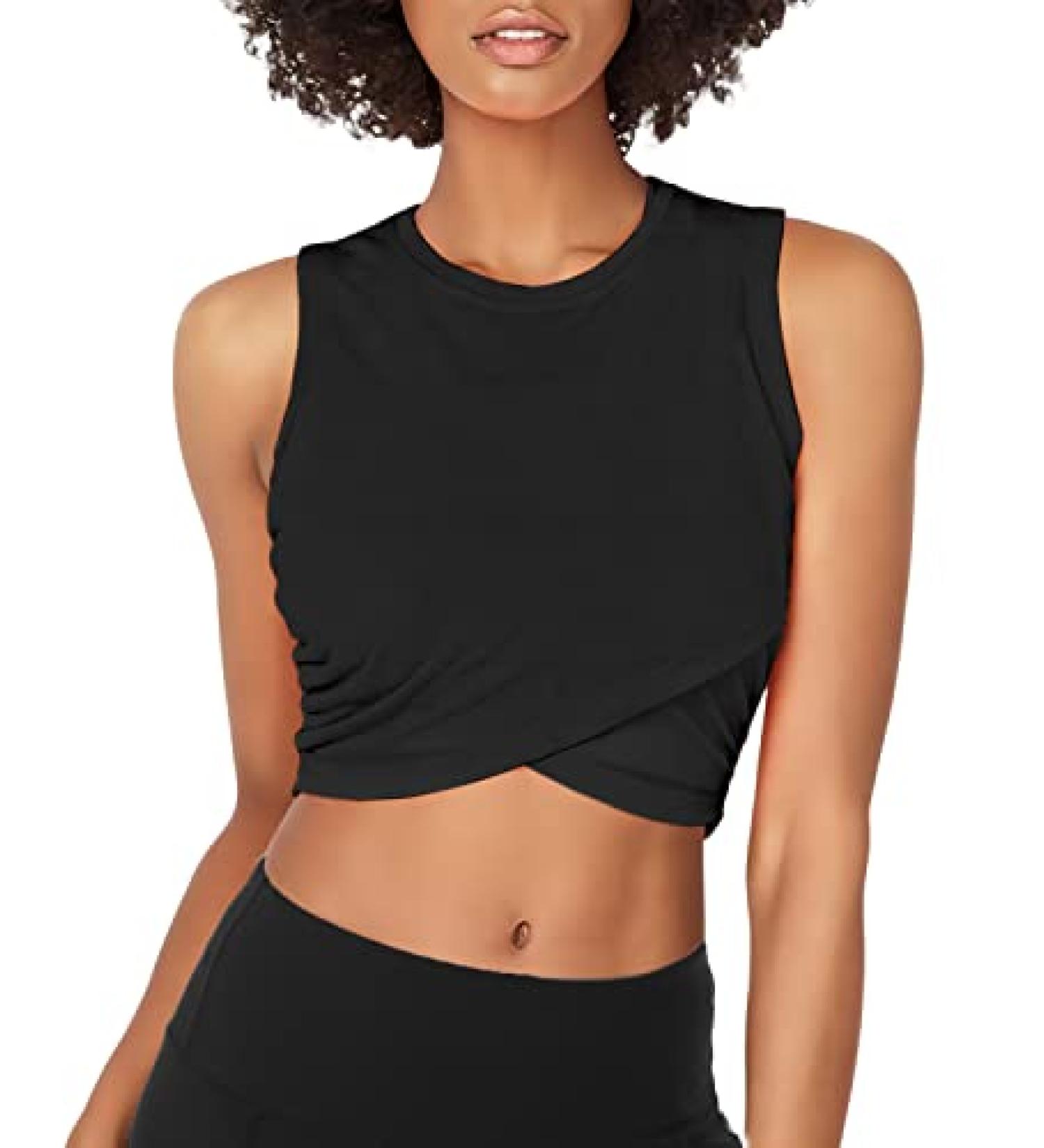 Sanutch Women's Fitted Dance Crop Top - Medium Black | Yoga Tank for Workout & Sports - Buy Online on GoSupps.com