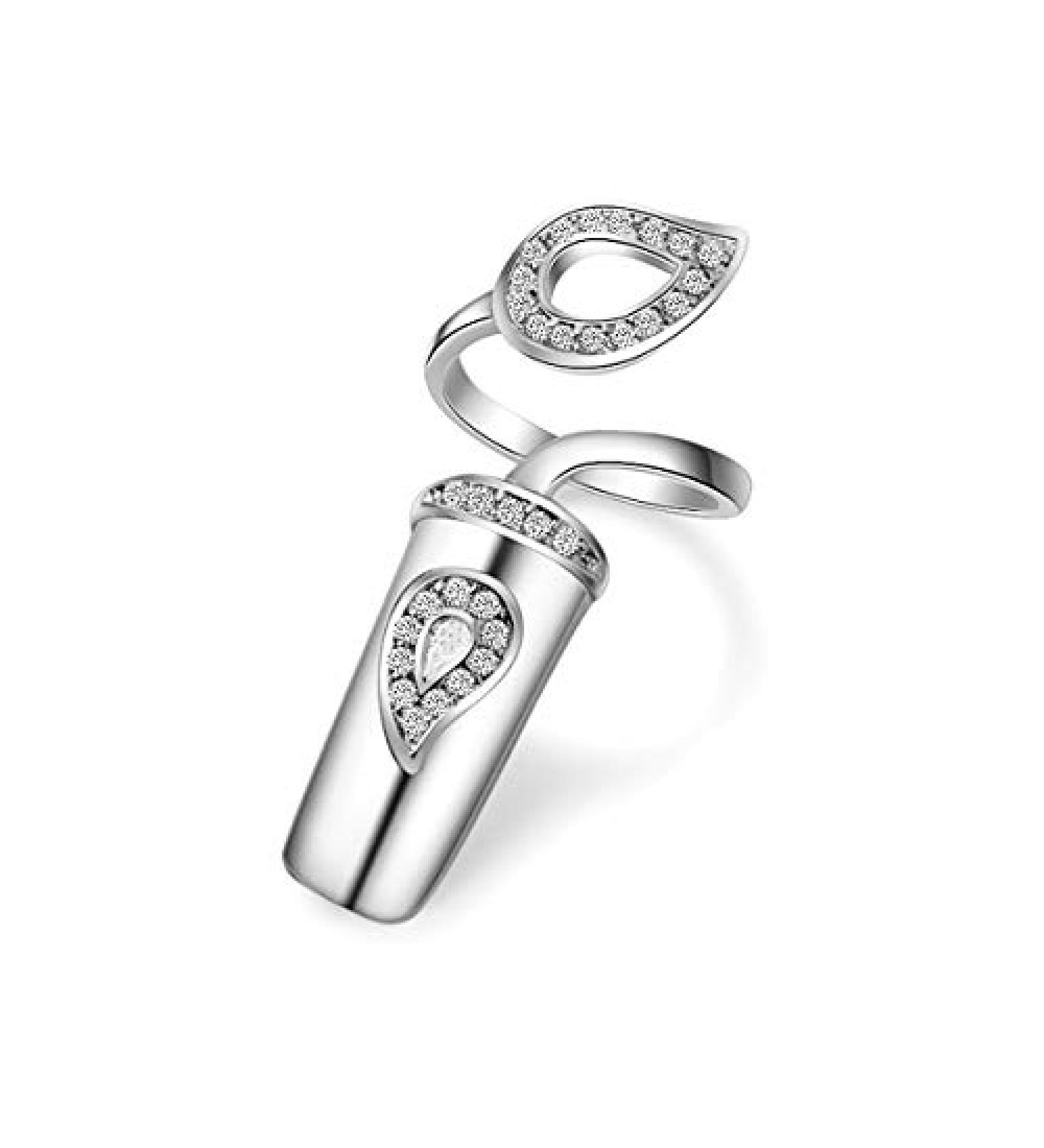 Uloveido Women's Crystal Rhinestone Fingernail Ring - Nail Art Charm for Girls SZ287 Platinum-3 - Buy Online on GoSupps.com