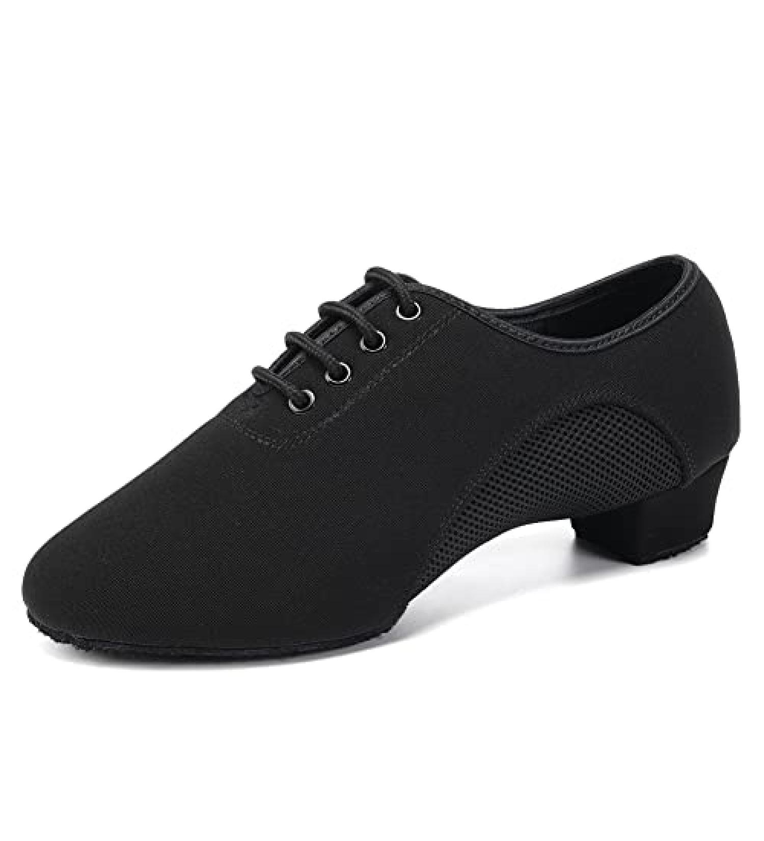 SWDZM Lace-up Ballroom Dance Shoes for Men & Women, Model MF2805, Black, 3.5cm Split Suede Sole - Size 7.5 - Buy Online on GoSupps.com