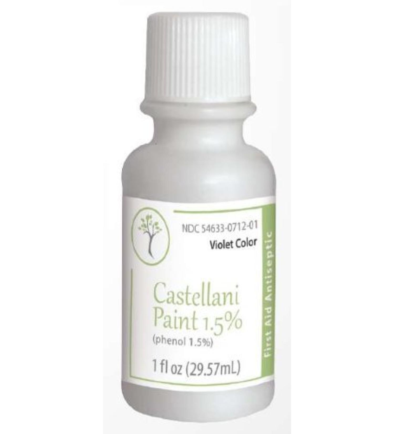 Castellani Paint Phenol 1.5 Percent Modified Violet Color First Aid Antiseptic Agent - 1 Oz