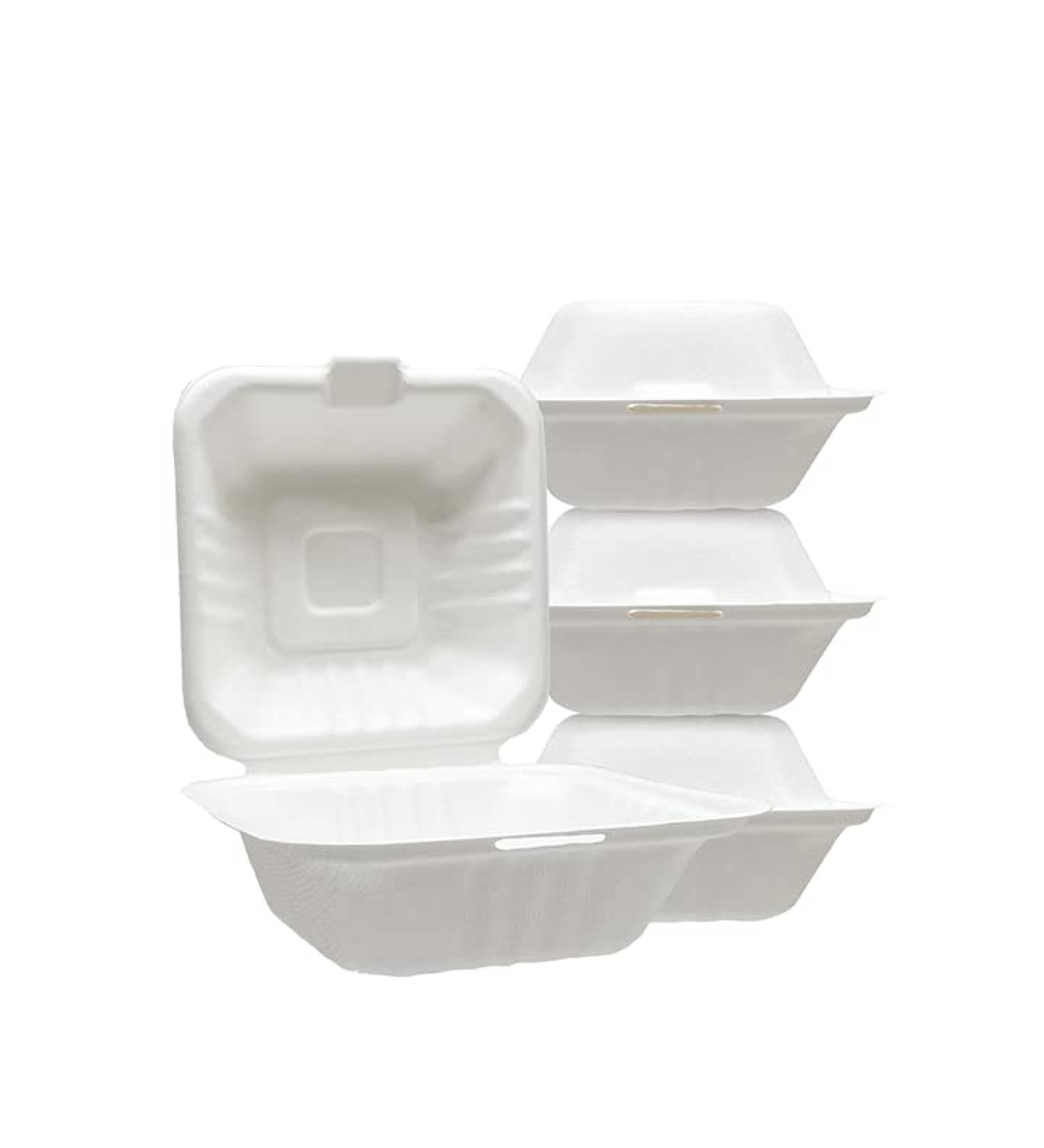 Harvest Pack Gourmet Showcase 50 Count White Compostable Square Hinged Container - Eco-Friendly Plant Fiber Clamshell Takeout Box (6x6) - Buy Online on GoSupps.com
