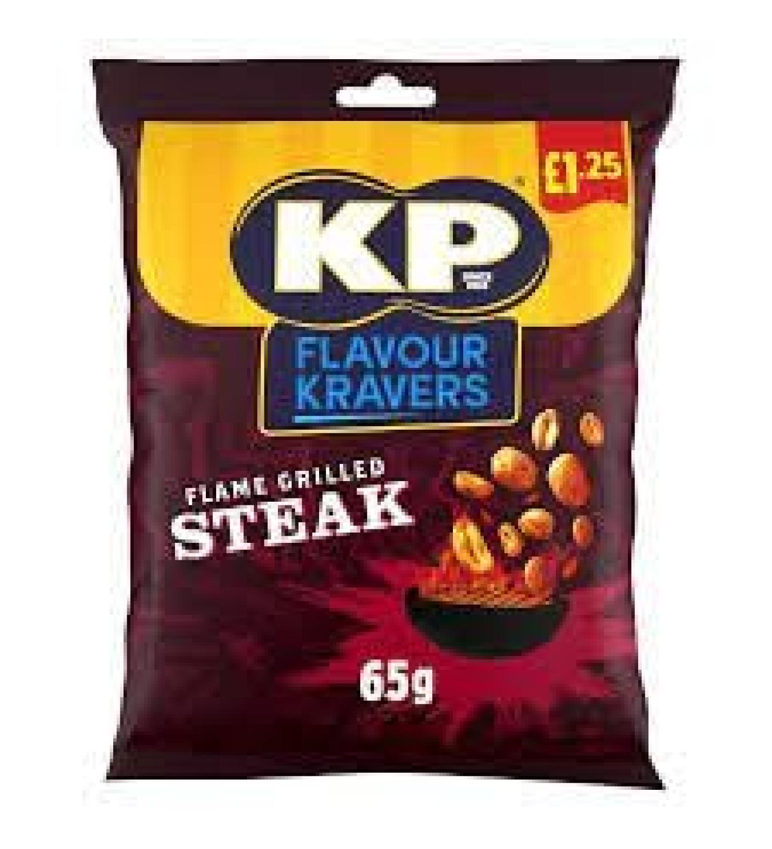 KP Flame Grilled Steak Peanuts Delicious Savoury Snack 65g (16 Bags x 65g) Flame Grilled Steak Peanuts 16 Bags x 65g