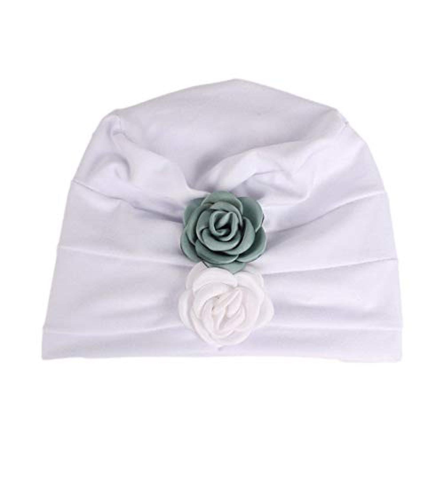 Qhome Girls Chunky Double Flower Beanie Kids Hat Turban - White - Buy Online on GoSupps.com