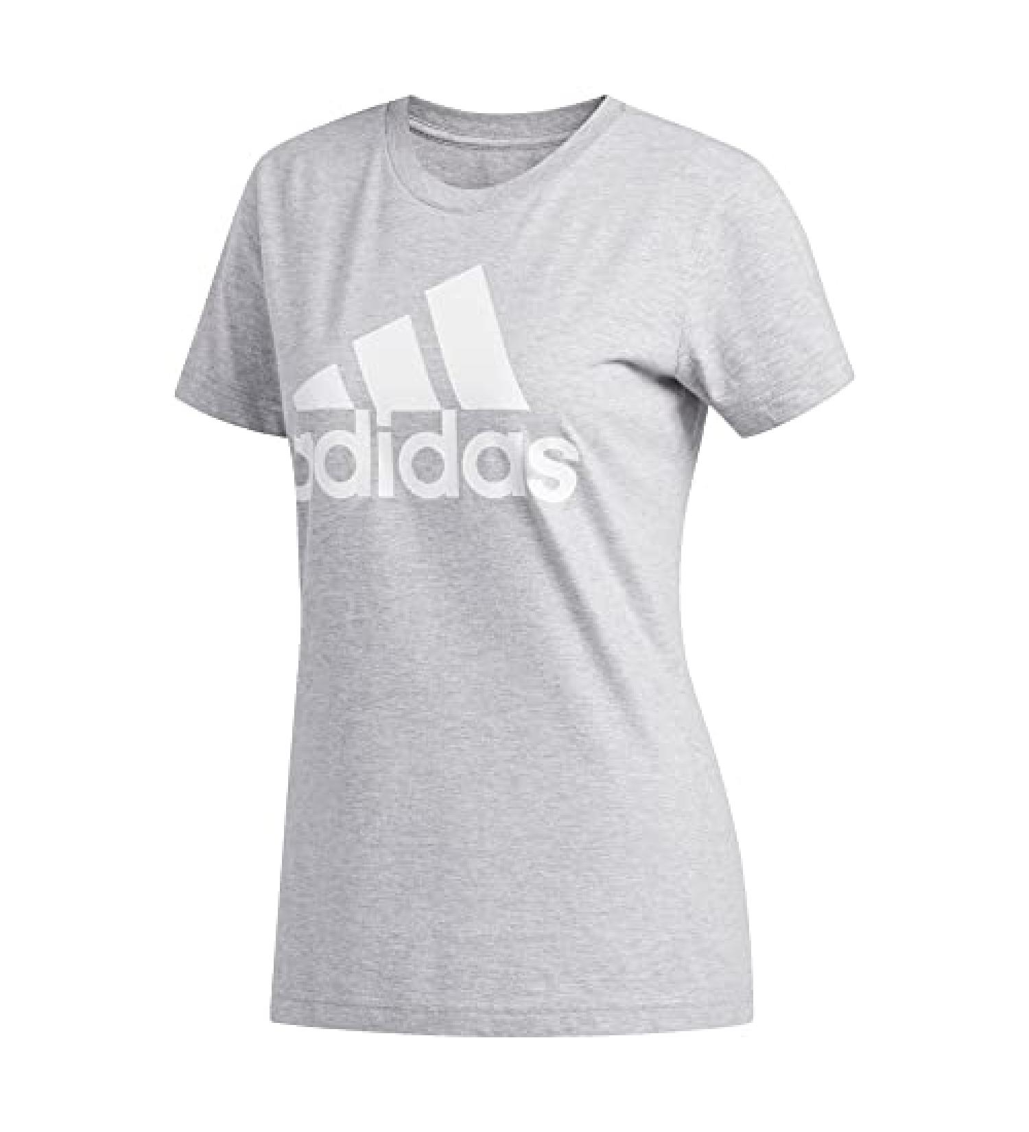 adidas Women's Badge of Sport Tee Large Medium Grey Heather/White