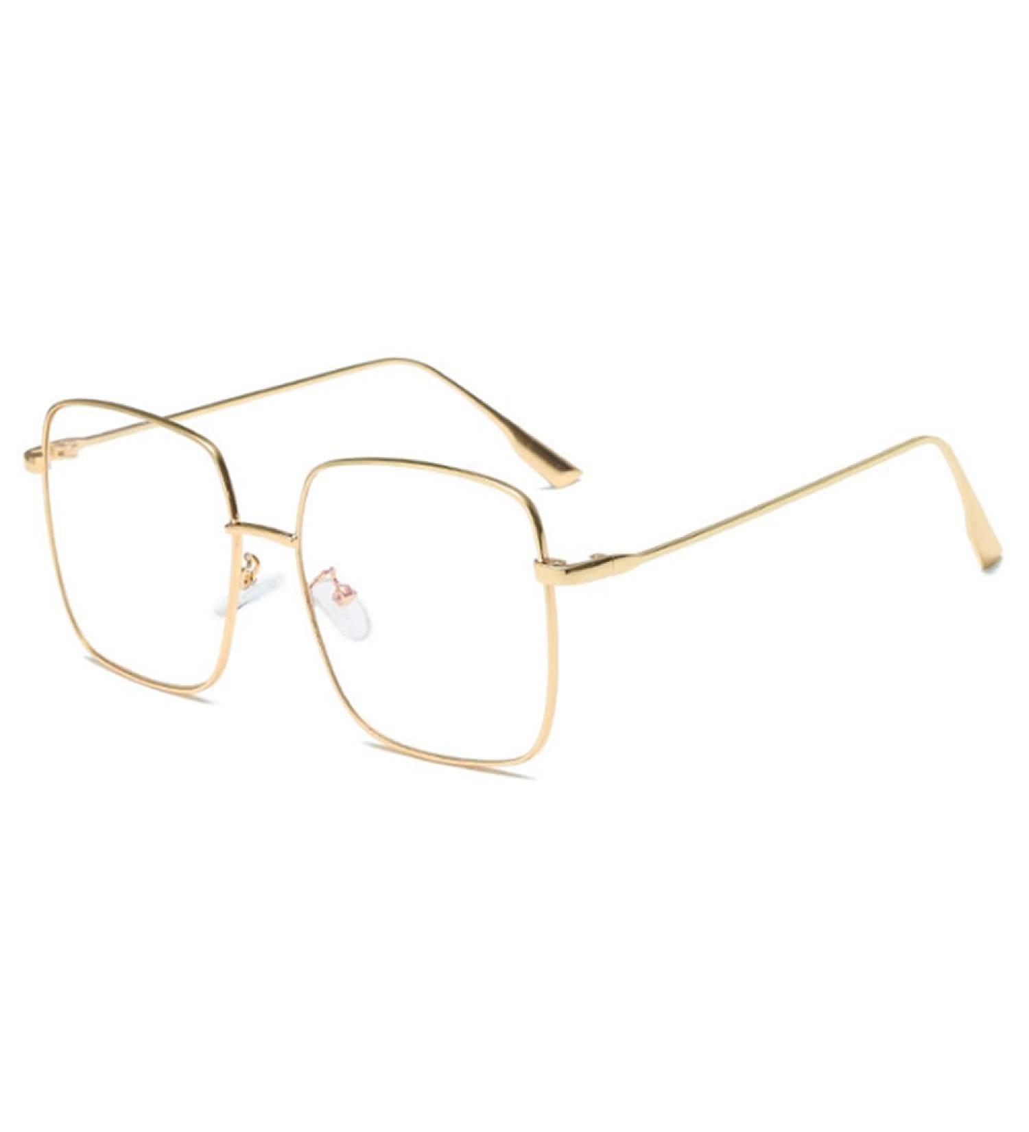 Blue Light Blocking Glasses | Oversized Square Frame for Men & Women | Anti Eyestrain Eyeglasses L3000A - Gold Metal Frame - Buy Online on GoSupps.com
