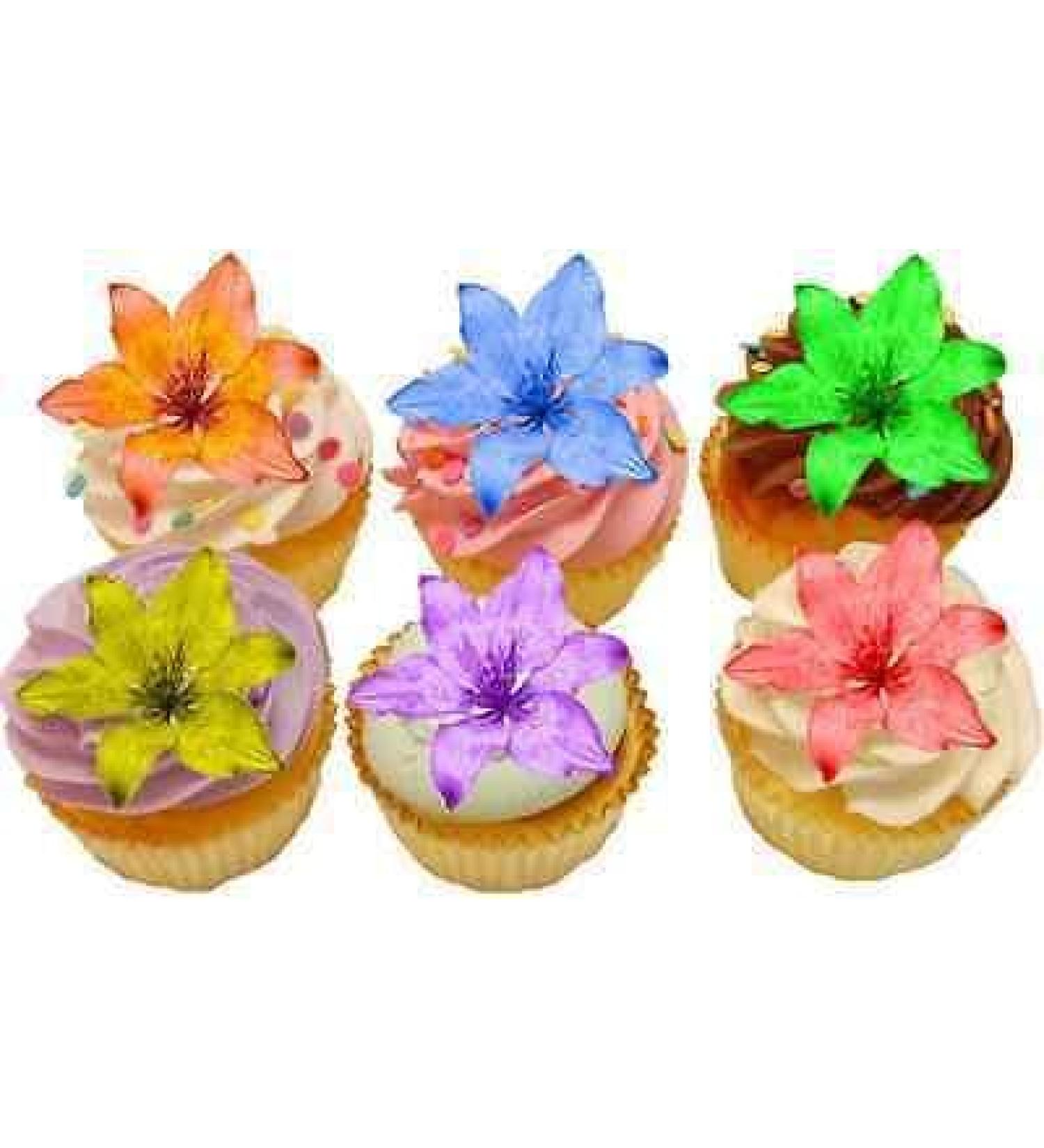 30x LILY BEAUTIFUL PRETTY LILIES FLOWERS FLAT EDIBLE RICE PAPER CAKE TOPPERS D1