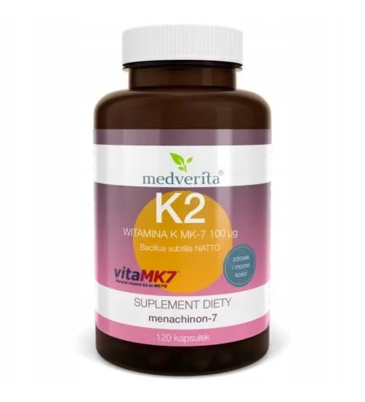 MEDVERITA Medverita - Vitamin K2 MK-7 (VitaMK7 ) - 100 g per capsule - No additives - Dietary supplement - 120 capsules