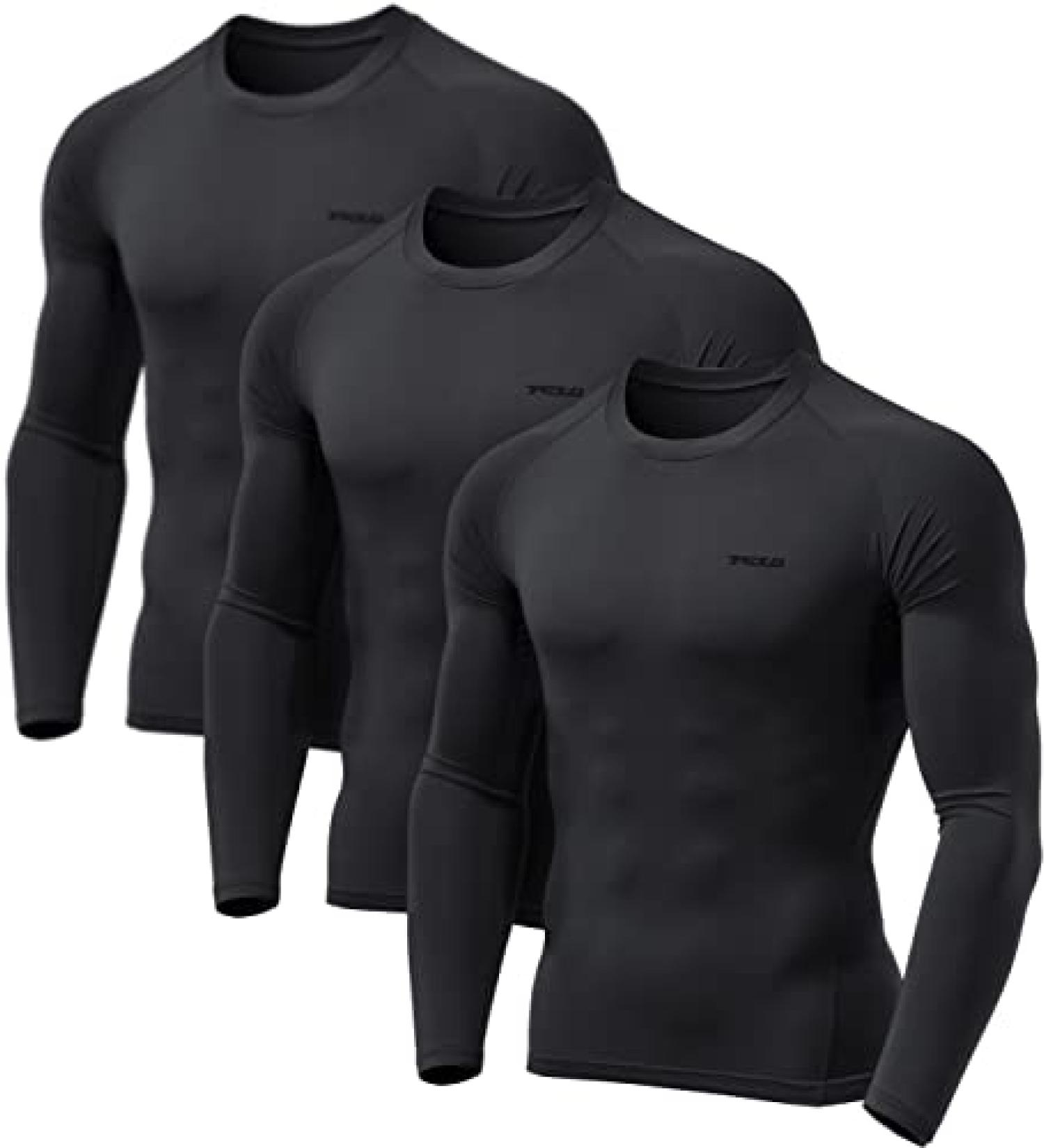 TSLA Men's UPF 50+ Long Sleeve Compression Shirts 3 Pack - Black - Large | Athletic Workout & Water Sports Rash Guard - Buy Online on GoSupps.com