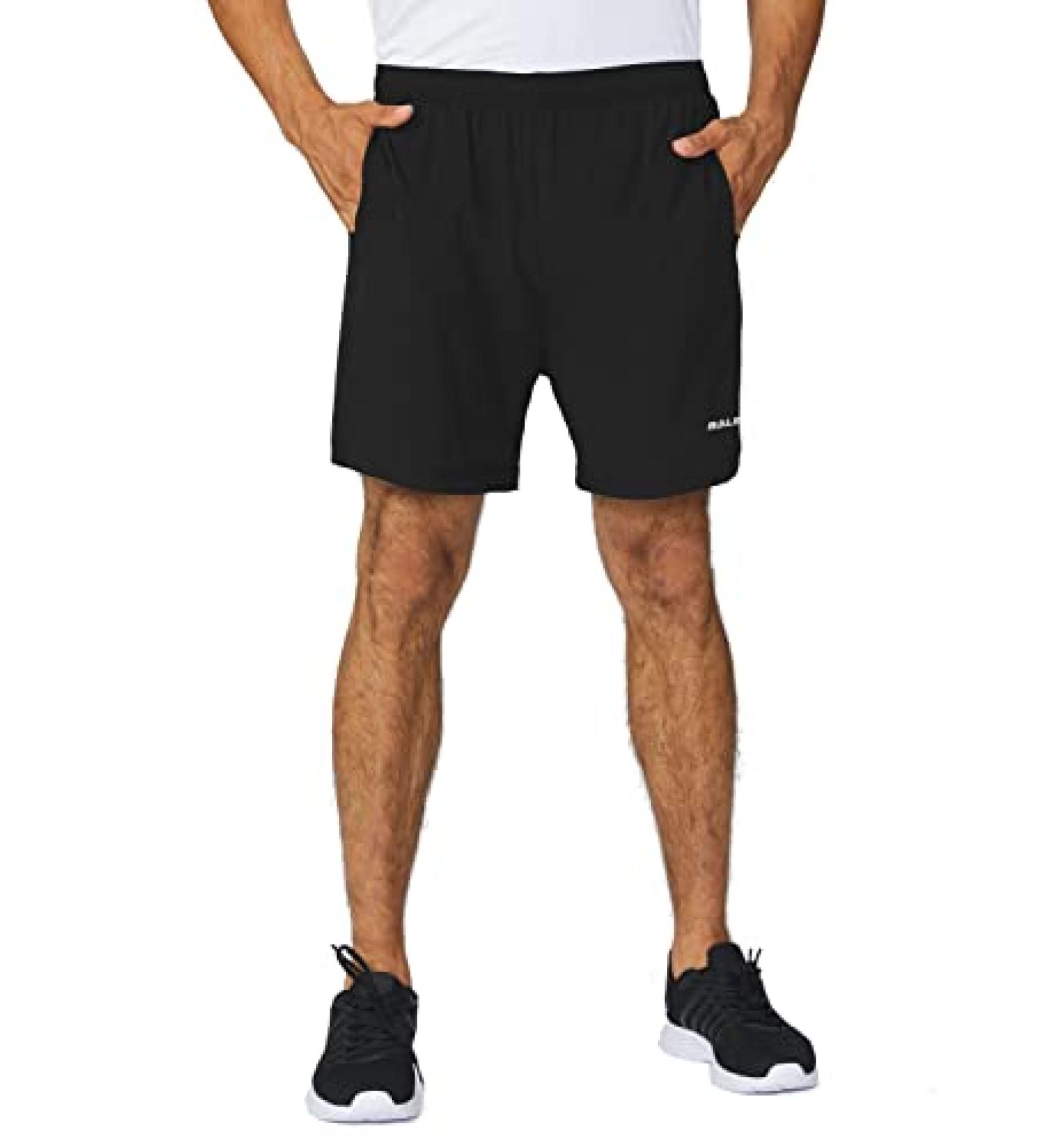 Baleaf Men's 5-Inch Running Shorts with Zipper Pocket and Mesh Liner - Black (Medium) - Buy Online on GoSupps.com