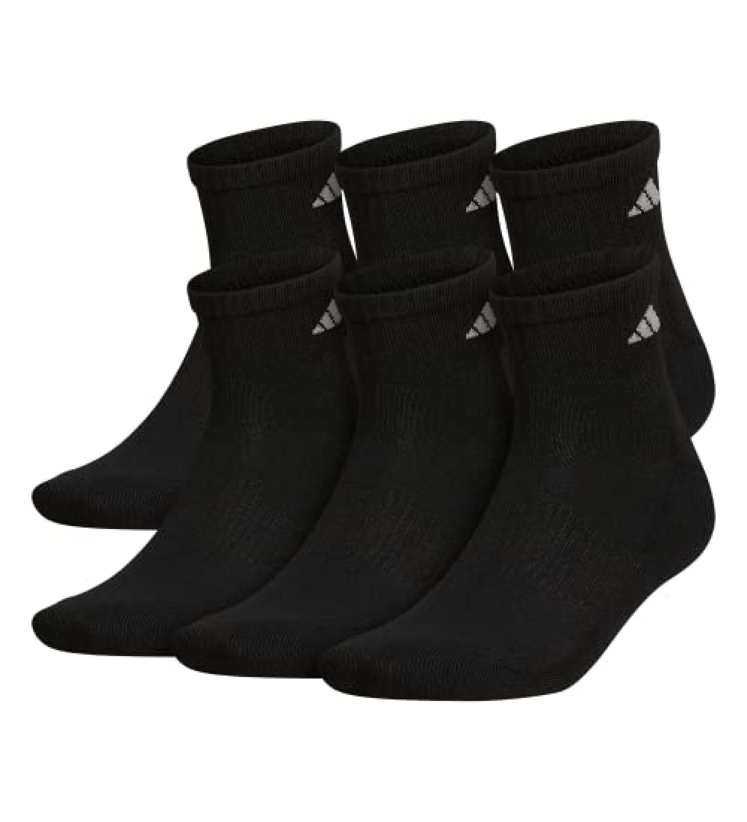 adidas Men's Athletic Cushioned Quarter Socks (6-Pair) - Large Black/Aluminum 2 - Buy Online on GoSupps.com