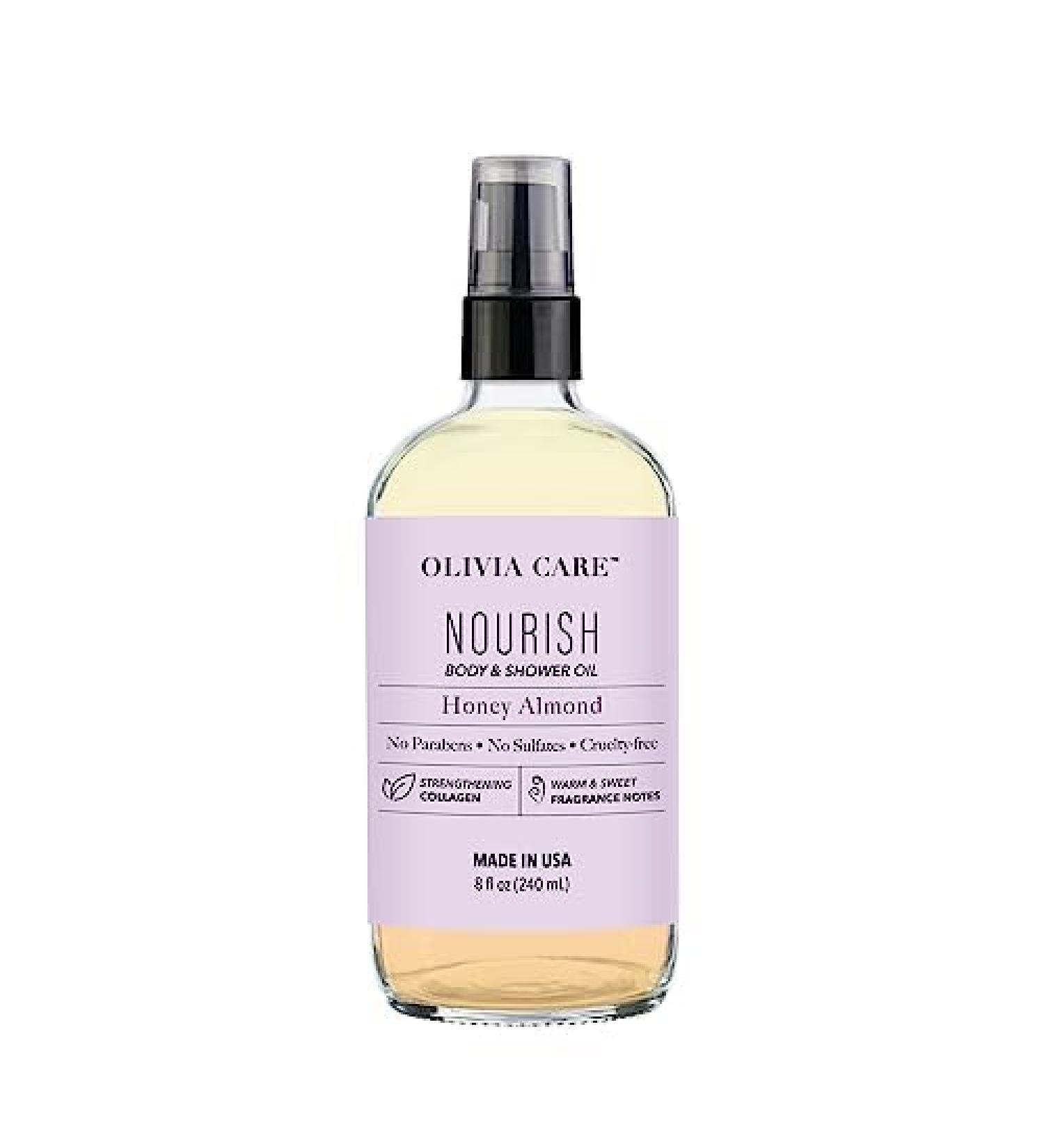 Olivia Care Body Oil Shower Oil Vegan & Natural | Hydrating & Moisturizing - Infused with VITAMIN E K & Omega Fatty Acids - Refreshing Fragrance - Reduce Dry Skin (Honey Almond)