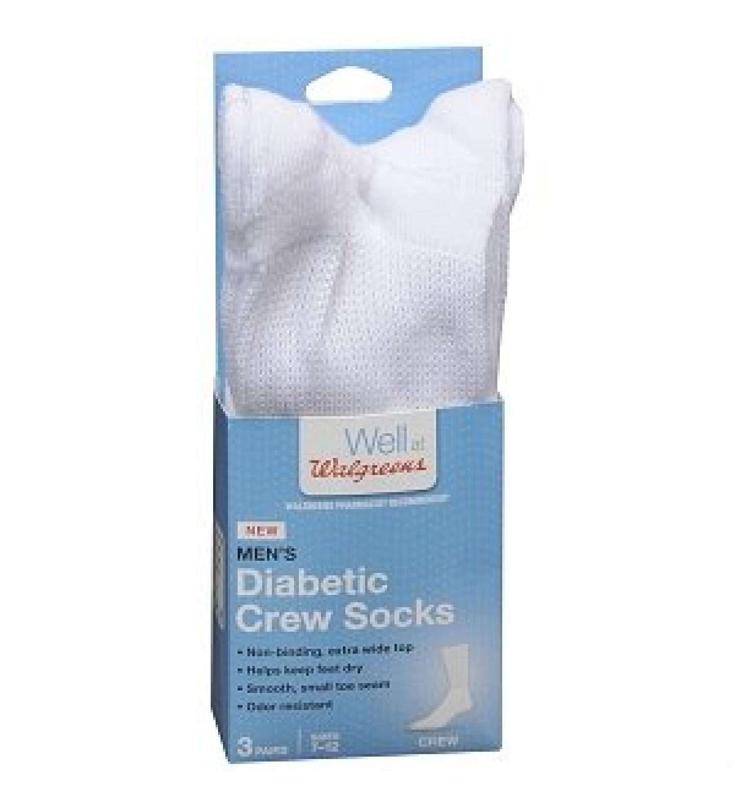 Walgreens Diabetic Crew Socks for Men White 7-12 3 pr