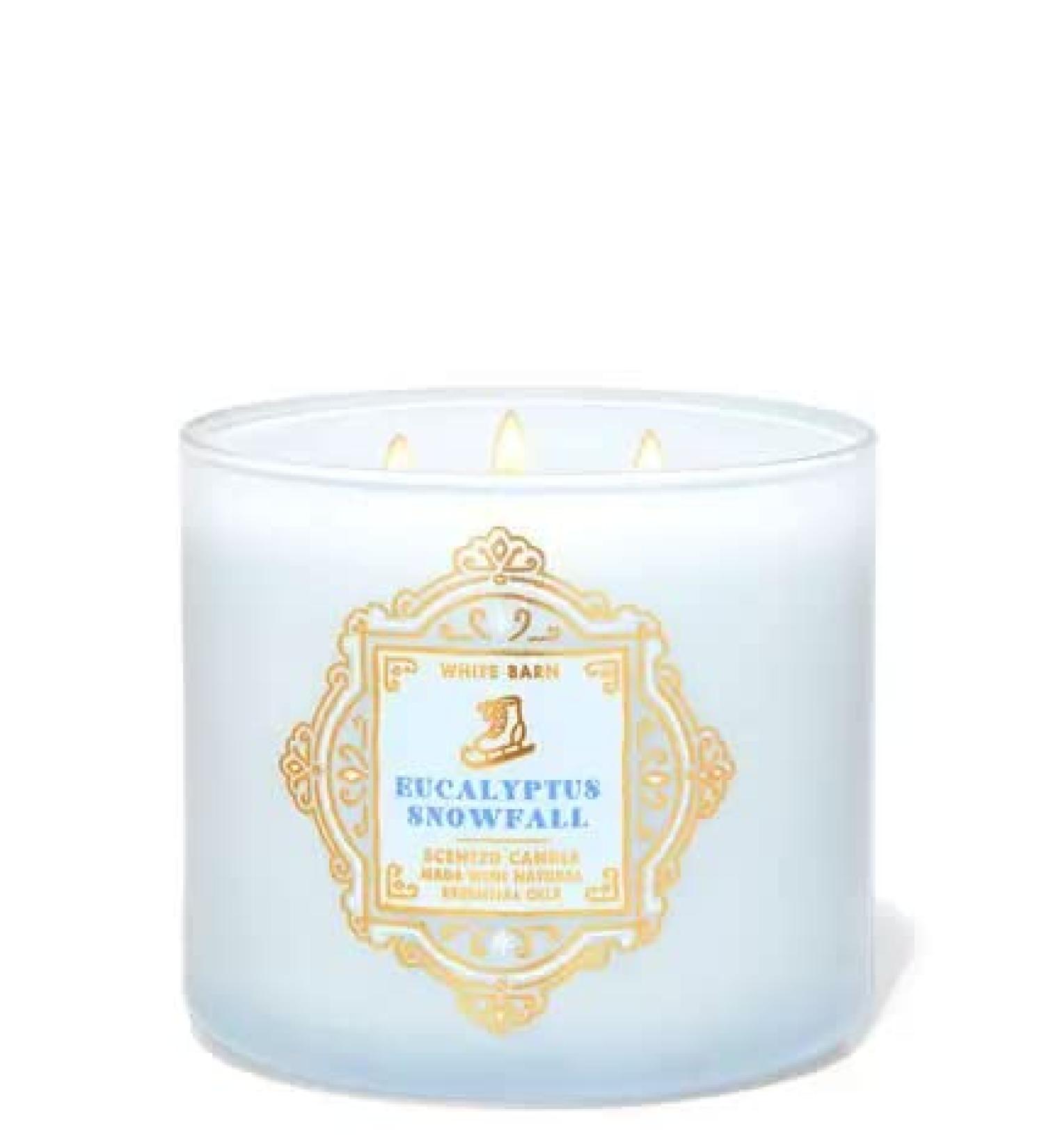 Bath & Body Works White Barn 3-Wick Candle w/Essential Oils - 14.5 oz - 2021 Christmas & Winter Scents! (Eucalyptus Snowfall)