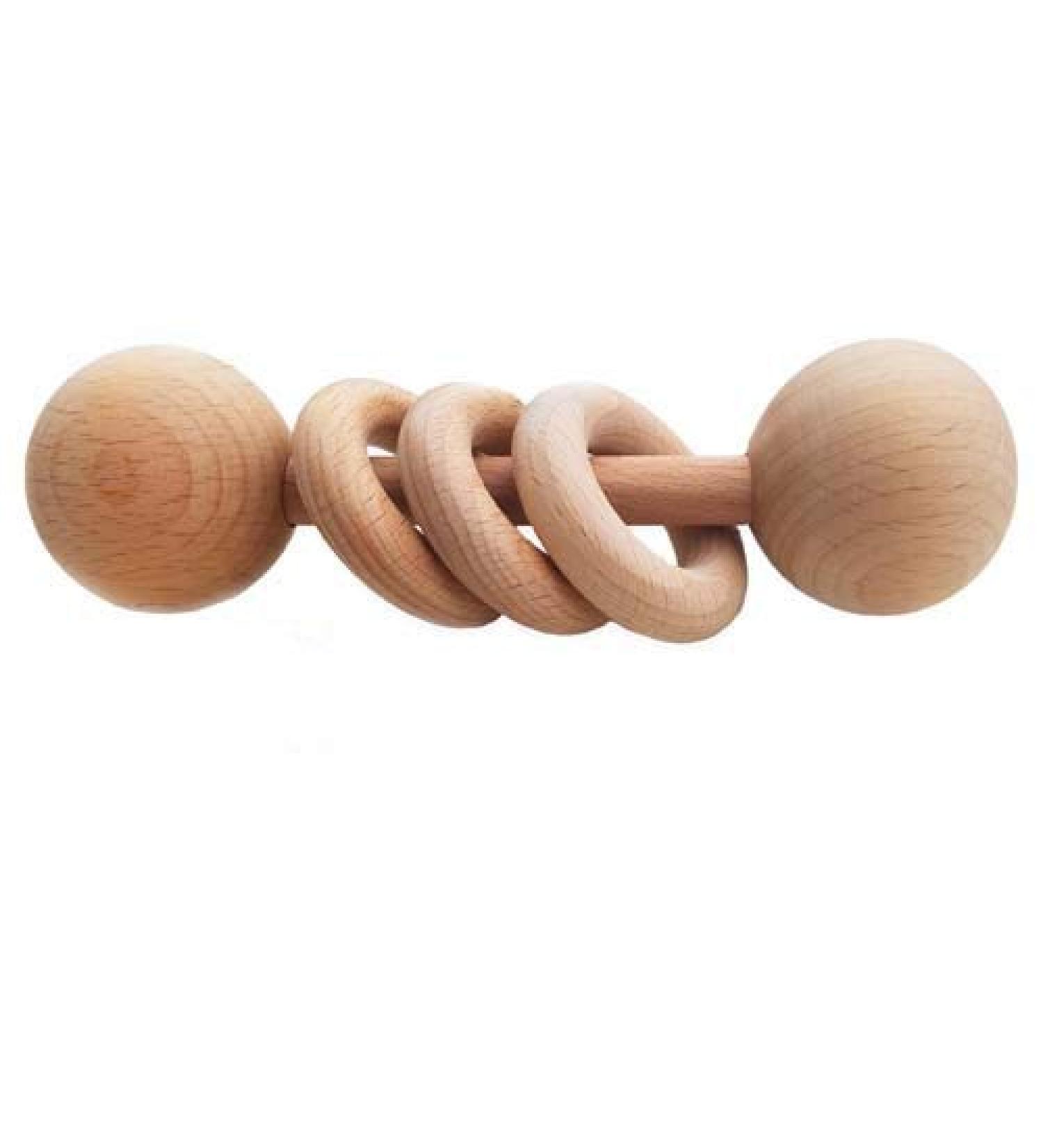 Baby Wooden Teether Rattle - Montessori 3 Ring Toy for Infants - Natural Untreated Wood - Buy Online on GoSupps.com