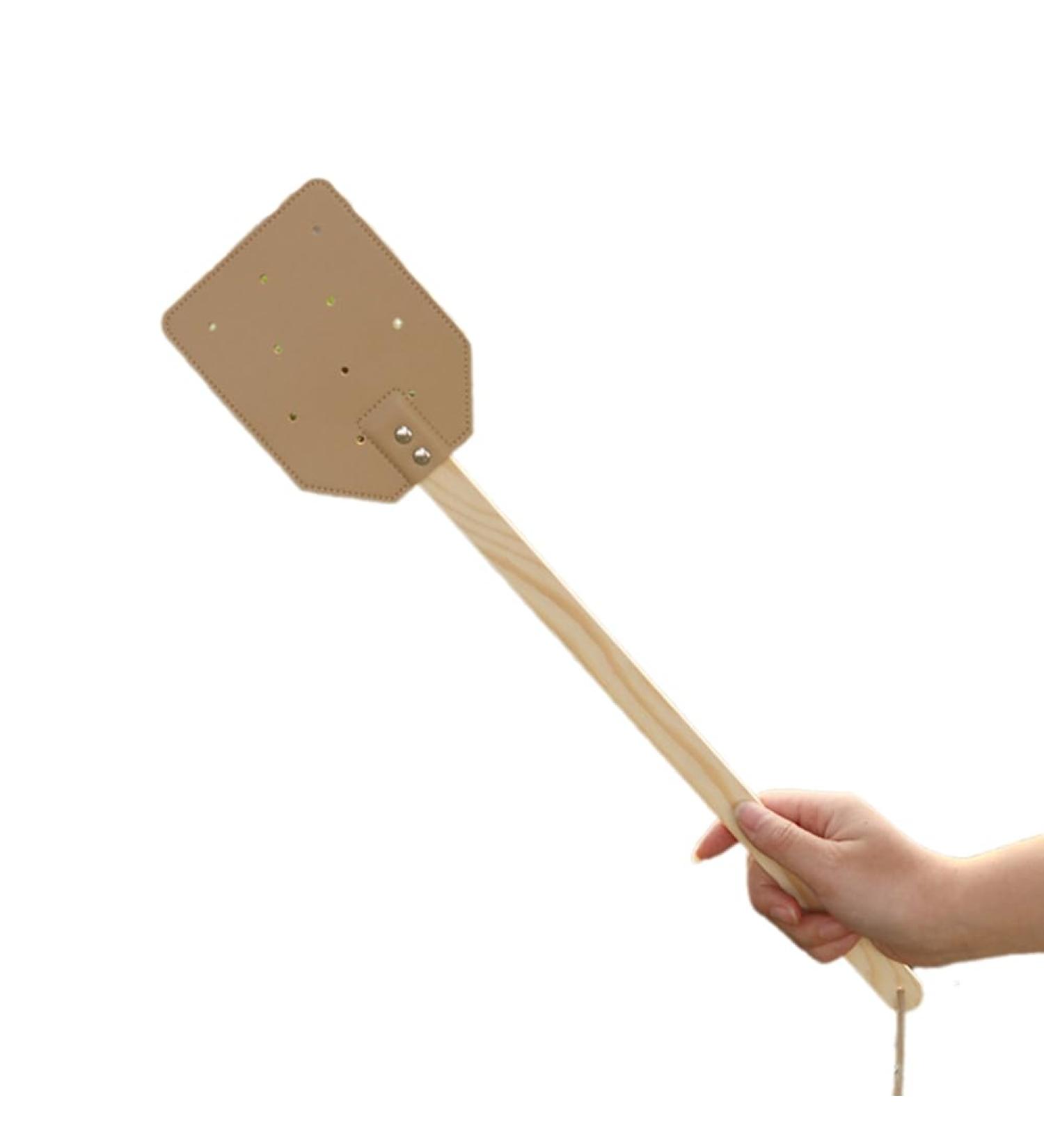 TAMOSH Yellow Wooden Stick Handle Mosquito Swatter Manual Fly Swatter PU Leather Mosquito Swatter - Buy Online on GoSupps.com
