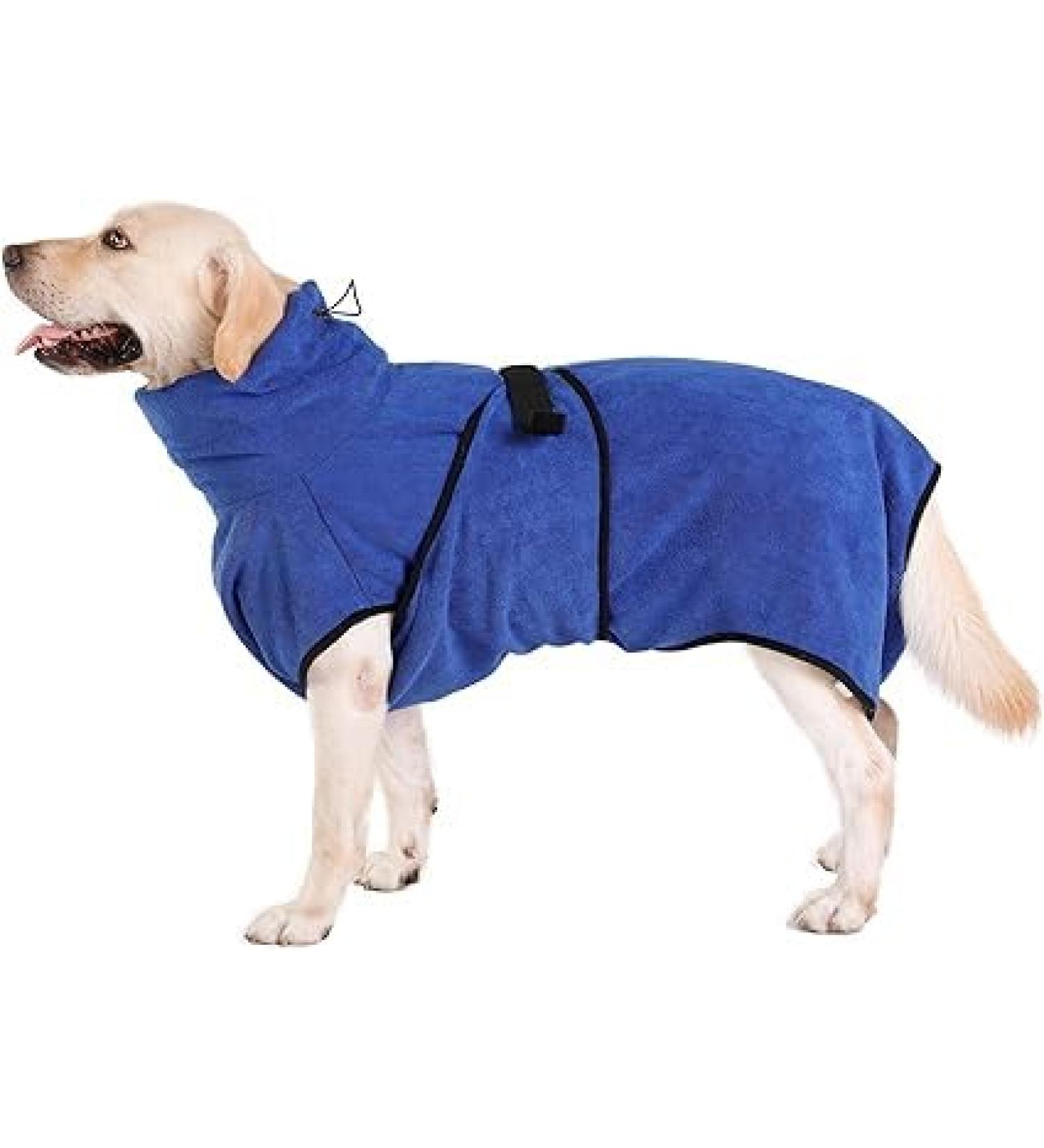 Pettom Microfiber Dog Bathrobe - Quick Drying Super Absorbent Towel for Dogs & Cats - Adjustable Straps Comfortable Blue (S) - Buy Online on GoSupps.com