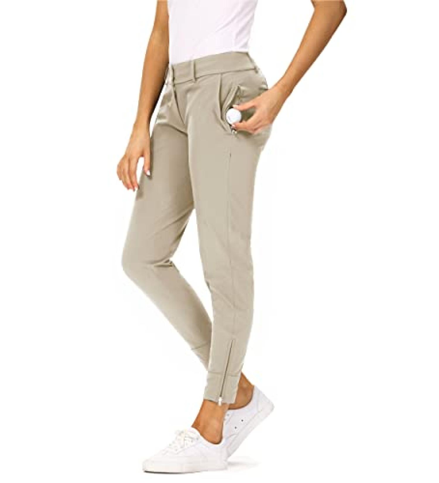 Hiverlay Women's Pro Golf Pants - Quick Dry Lightweight Work Pants for Hiking and Casual wear - Light Khaki Medium - Buy Online on GoSupps.com