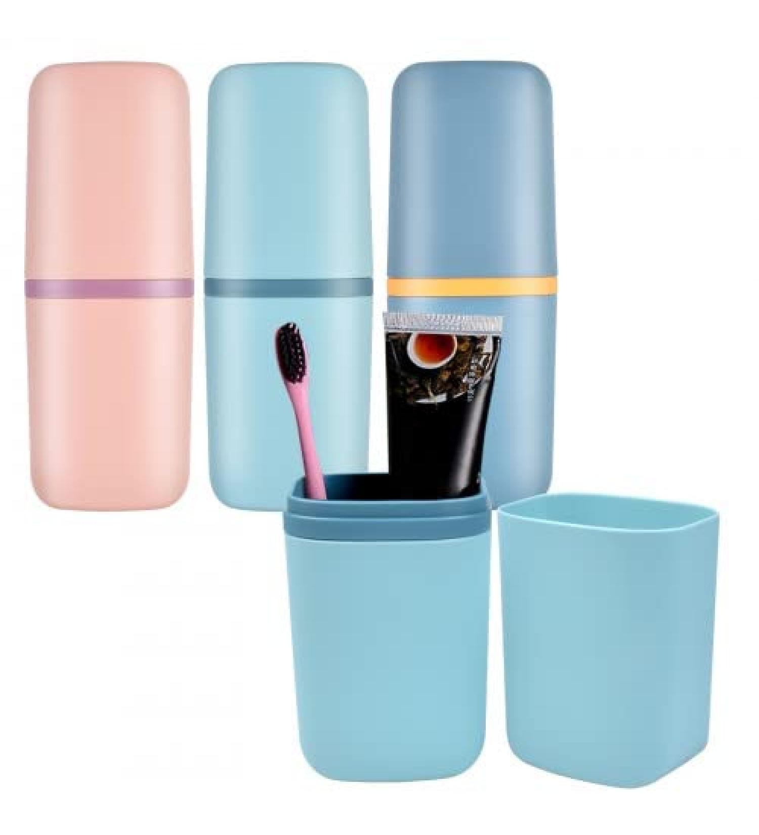 3-Piece Plastic Travel Tooth Cleaning Cups Set | Portable Toothbrush Holder for Camping Outdoors & School - Buy Online on GoSupps.com
