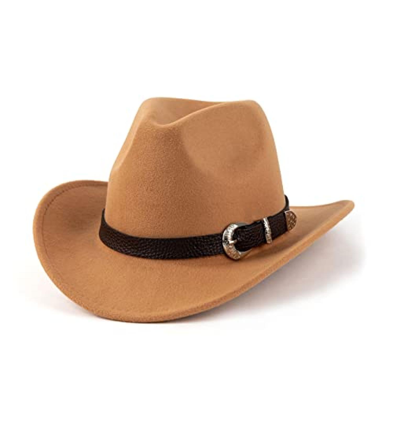 EOGIMI Western Cowboy Hat for Women Men - Camel Felt Wide Brim Panama with Silver Belt Buckle - Medium - Buy Online on GoSupps.com