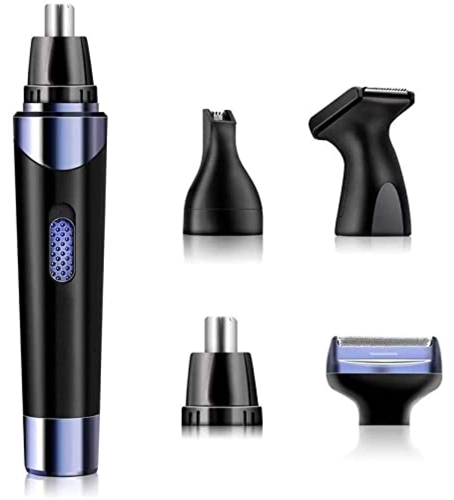 KouRy 4-in-1 Electric Ear & Nose Hair Trimmer for Men & Women - Painless Waterproof Facial Hair Remover with Dual Edge Blades (Black - Buy Online on GoSupps.com
