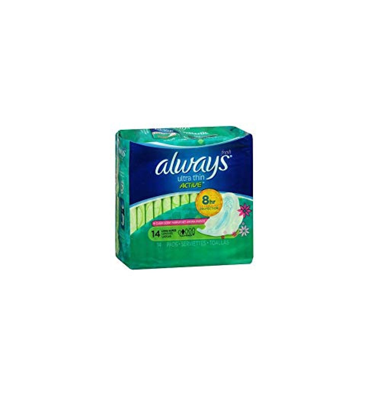 Always Fresh Ultra Thin Pads Long Super Flexi-Wings Clean Scent - 14 ct Pack of 1