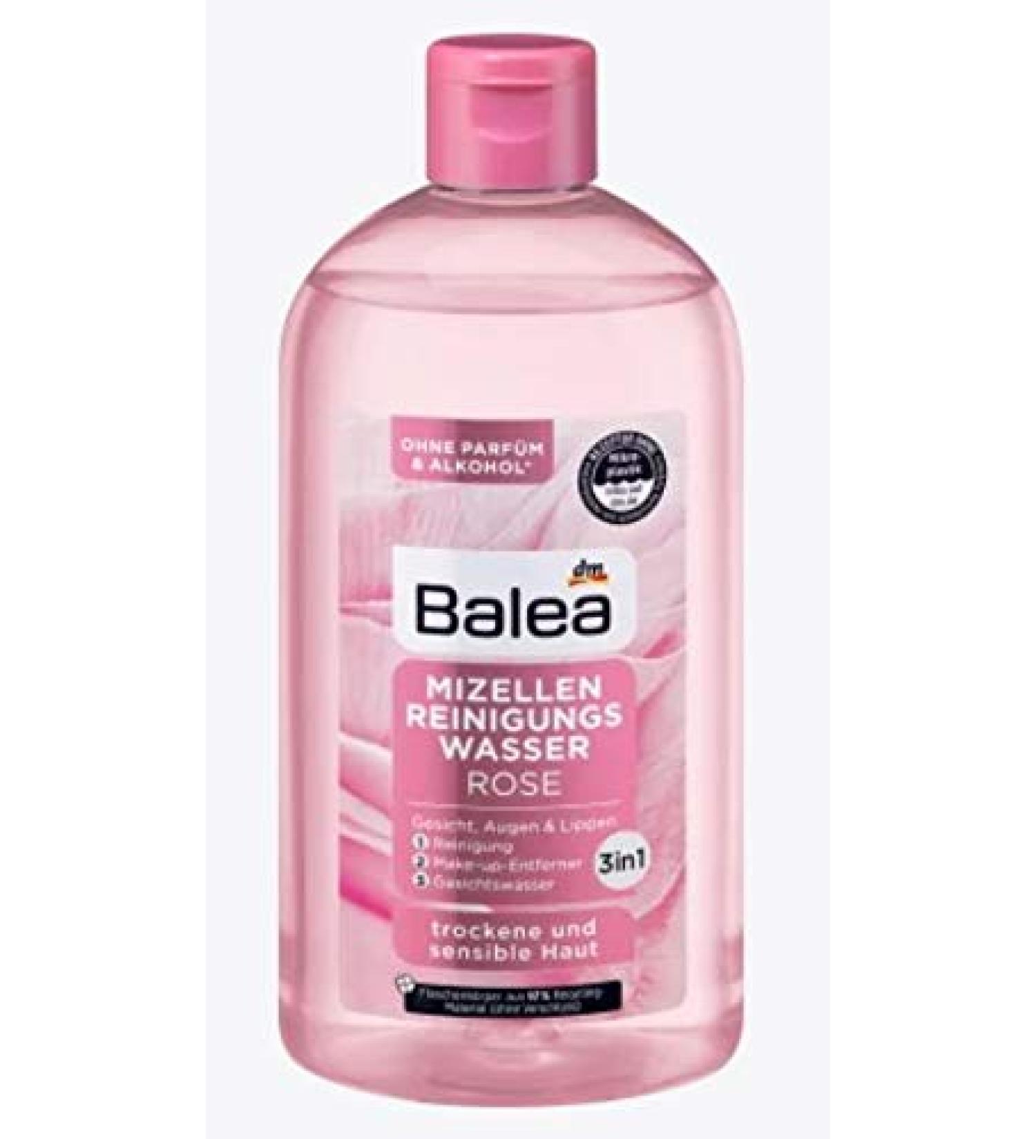 Eau Micellaire D maquillante l'Eau de Rose 3 en 1 : Nettoyant D maquillant et Tonique Visage Pour Peaux S ches et Sensibles 400ml Nettoyage Efficace pour Visage Yeux et L vres Balea