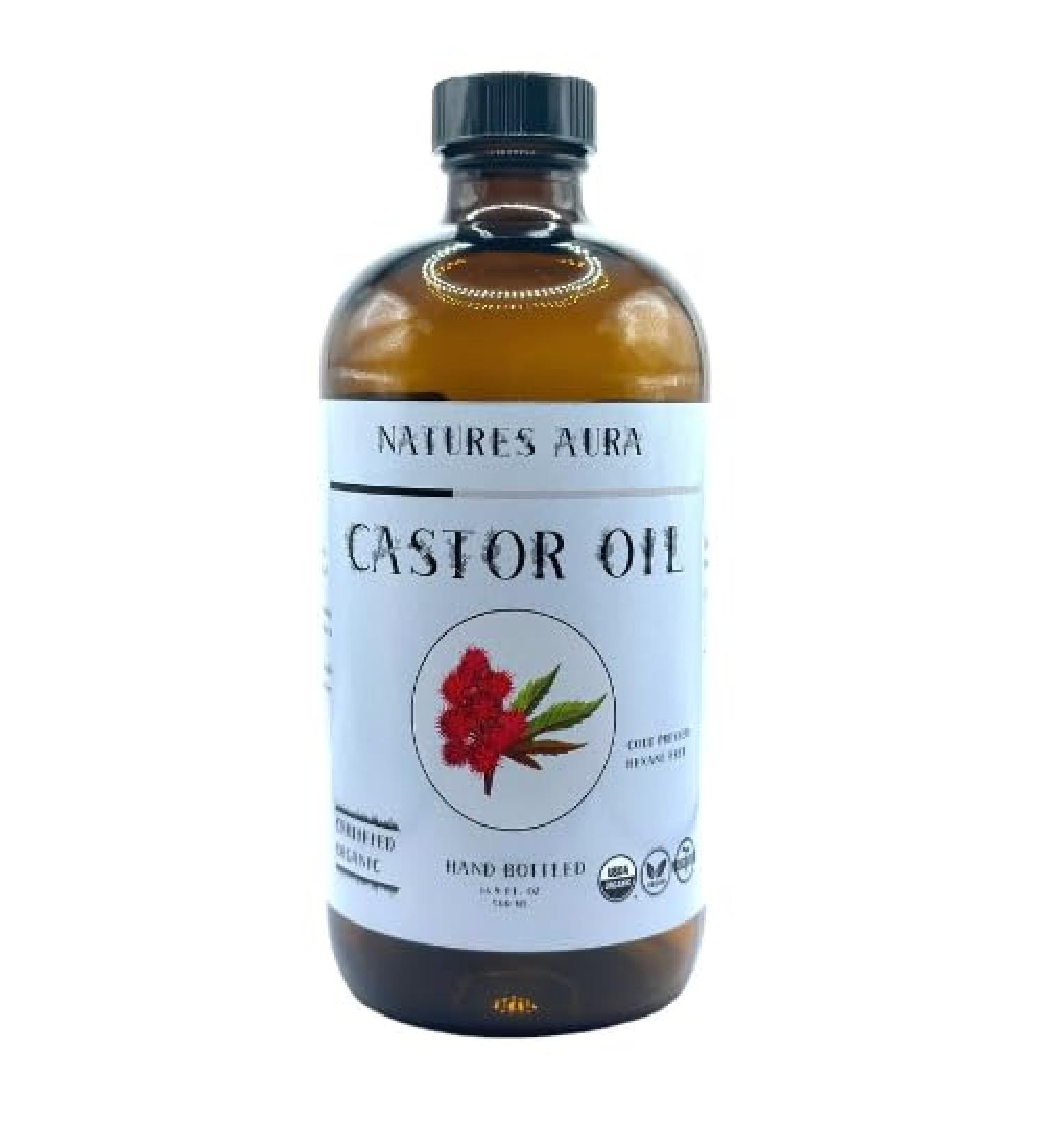 Natures Aura Organic Castor Oil 16.9 Oz | Cold Pressed Hexane-Free USDA Approved | Free Mascara Wands Included - Buy Online on GoSupps.com
