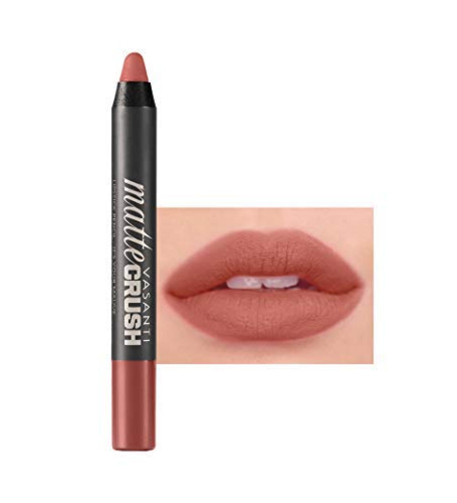 VASANTI Matte Crush Lipstick Pencil - Waterproof, Smooth & Velvety Formula - Peachy Keen Natural Peach Shade - Paraben-Free Cruelty-Free - High Pigmented - Buy Online on GoSupps.com