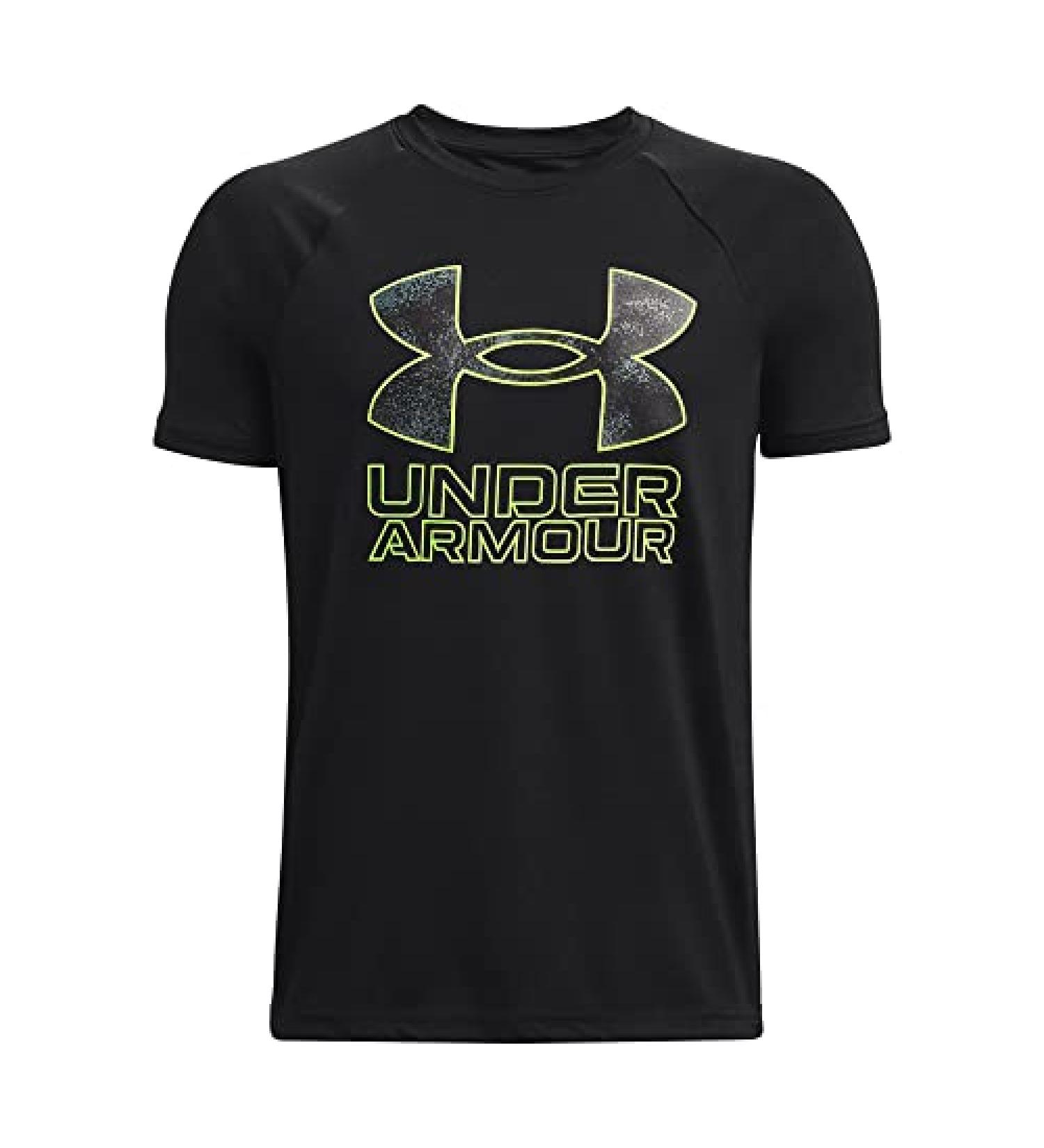 Under Armour Boys' Tech Hybrid Printed Fill Short-Sleeve T-Shirt (007) Black / / Lime Surge Large