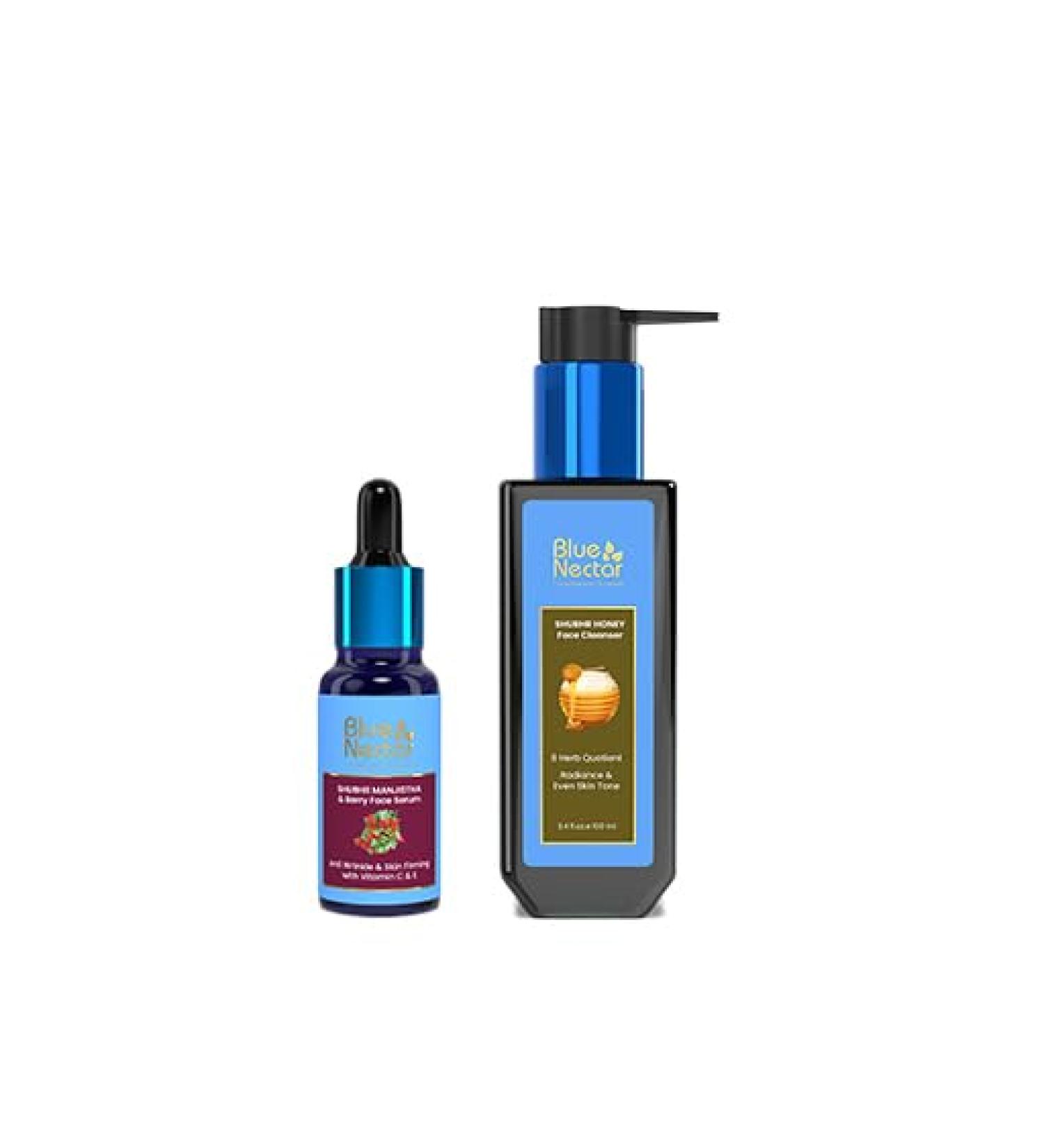 Blue Nectar Manjistha Vitamin C Face Serum for Anti Wrinkle & Skin Firming (1FlOz) Honey Aloevera Detan face Cleanser(3.38 Fl Oz) - Buy Online on GoSupps.com