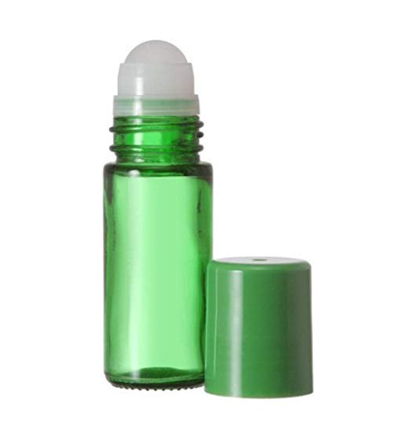 Grand Parfums 30ml, 1 oz, Rollerball Refillable Empty Green Glass Bottles, Perfect for Beautifully Displaying Essential Oils, Colognes, & Perfumes, w Green Cap, 4 Count 4x Green