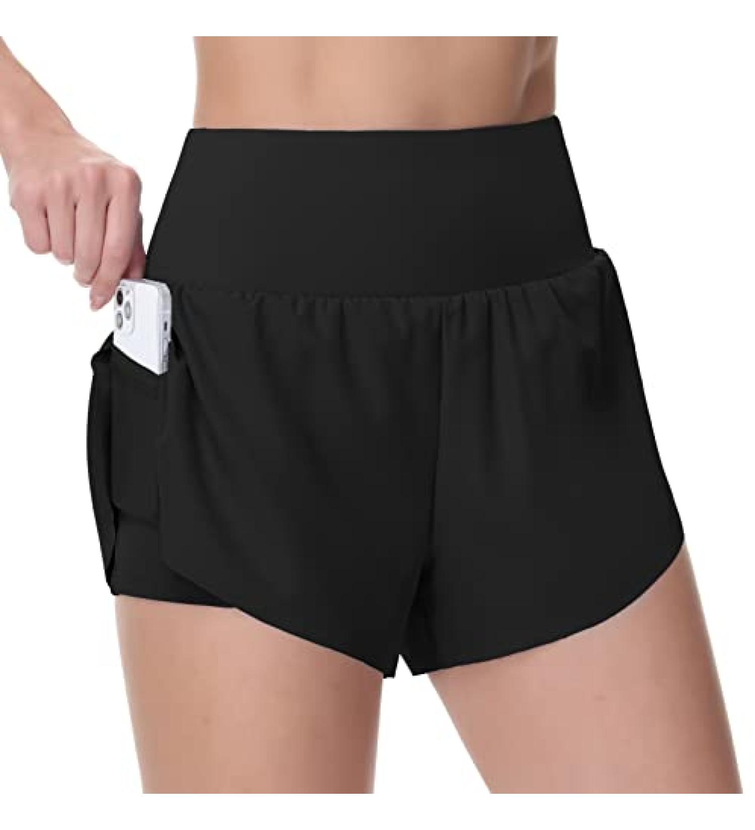 THE GYM PEOPLE Womens Quick Dry Running Shorts Mesh Liner High Waisted Tennis Workout Shorts Zipper Pockets Black Medium - Buy Online on GoSupps.com