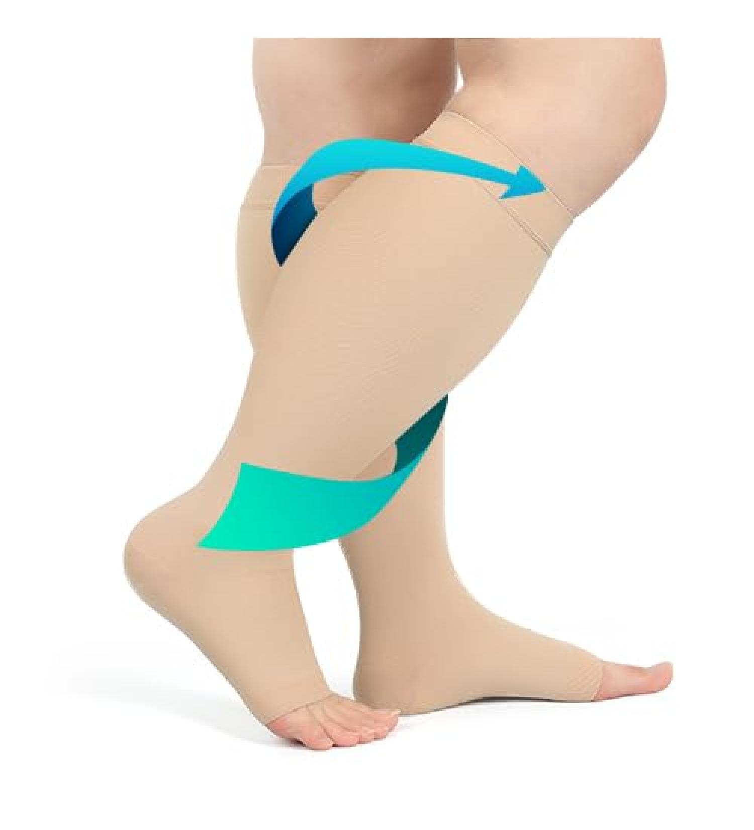 FITTOO Plus Size Compression Socks for Men & Women - 20-30mmHg Graduated Support for Shin Splints Varicose Veins & Calf Pain Relief - Open Toe Wheat 2X-Large - Buy Online on GoSupps.com