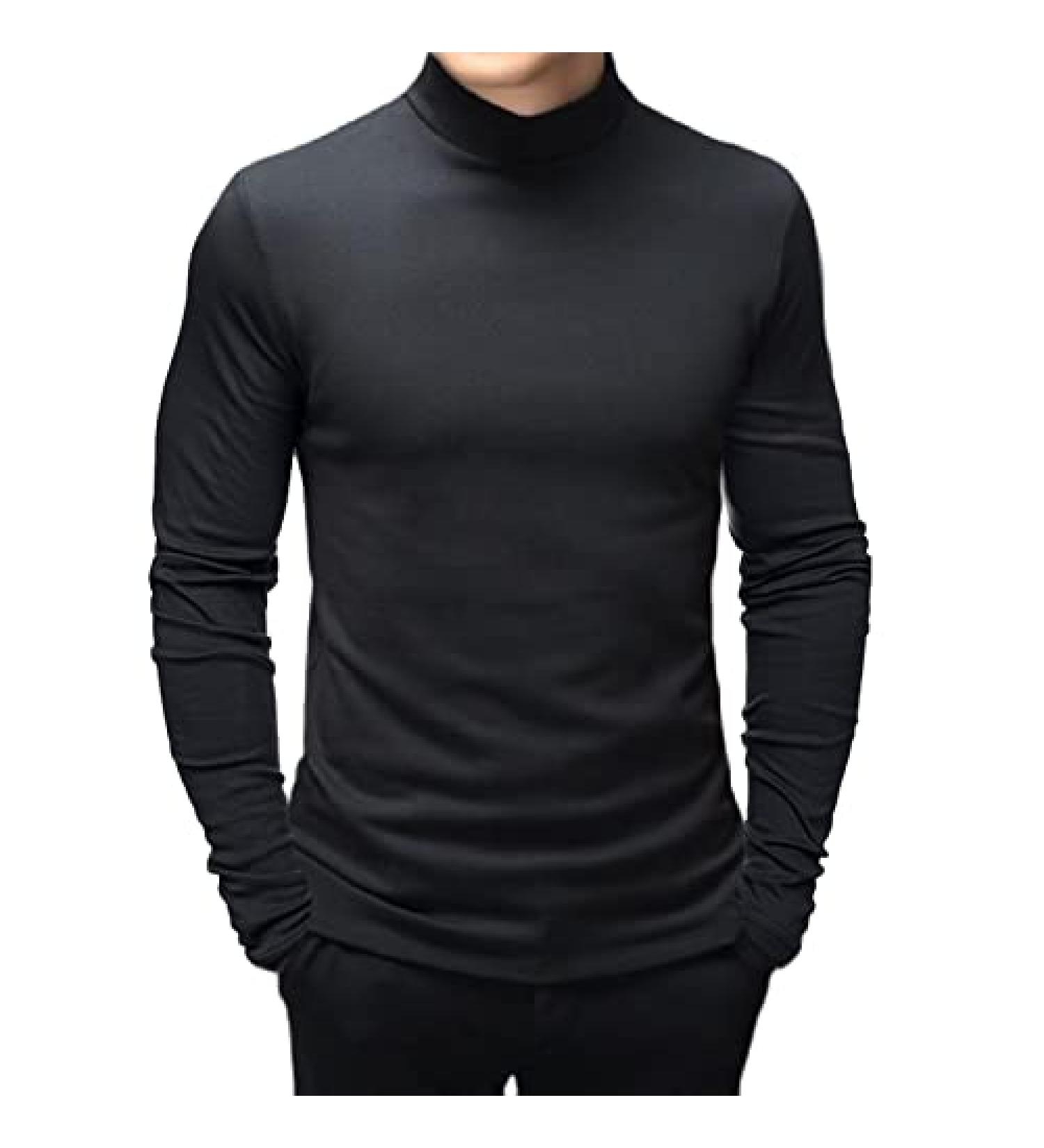 Men's Black Mock Turtleneck Long Sleeve Sweater - Slim Fit Basic Undershirt (Medium) - Buy Online on GoSupps.com