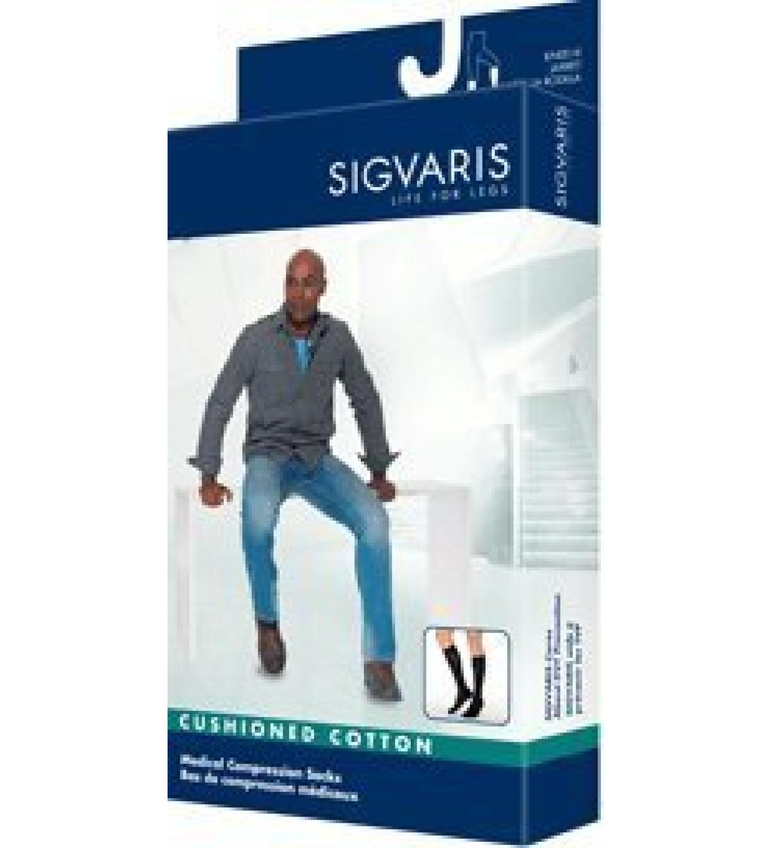 Sigvaris Men's Cushioned Cotton Knee High Sport Socks 20-30mmHg Long Length Large Long White