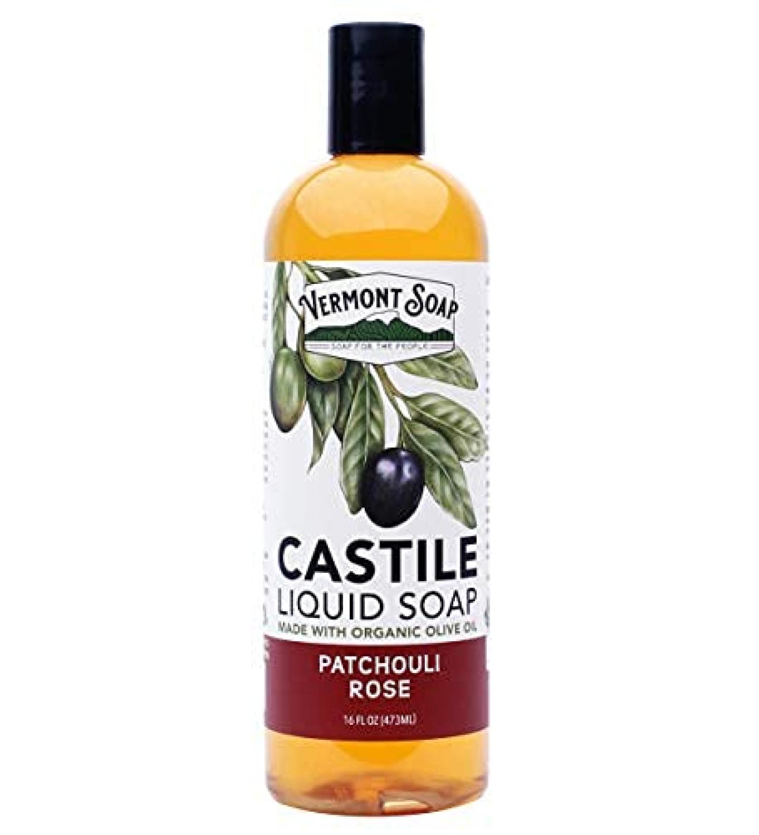 Vermont Castile Soap Patchouli Rose 16 Oz - Gentle Liquid Soap for Sensitive Skin, Natural Body Wash, Organic Shampoo - Aloe Castile Soap for Men & Women - Buy Online on GoSupps.com