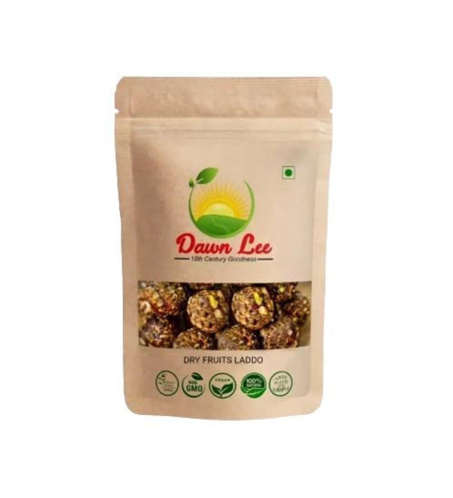 Dawn Lee Assorted Dry Fruits Laddu- Sugar Free - Healthy Laddoo- Gluten Free- No Preservatives- Dryfruit Ladoo- Homemade Indian Sweets -Natural- Mamra Almond Desi Khand A2 Bilona Ghee -100 GM - Buy Online on GoSupps.com