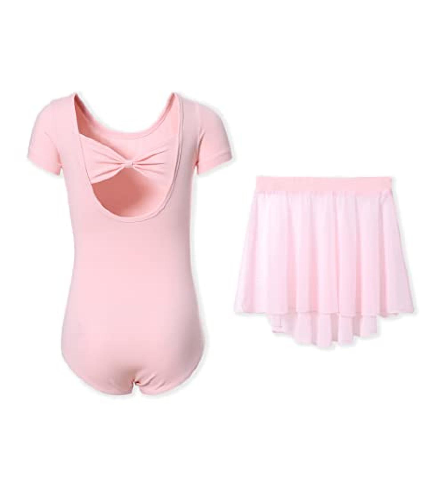 DIPUG Girls Ballet Leotards with Removable Skirt | Toddler Dance Dress Combo | Short Sleeve | Pink | Size 4-6 Years - Buy Online on GoSupps.com